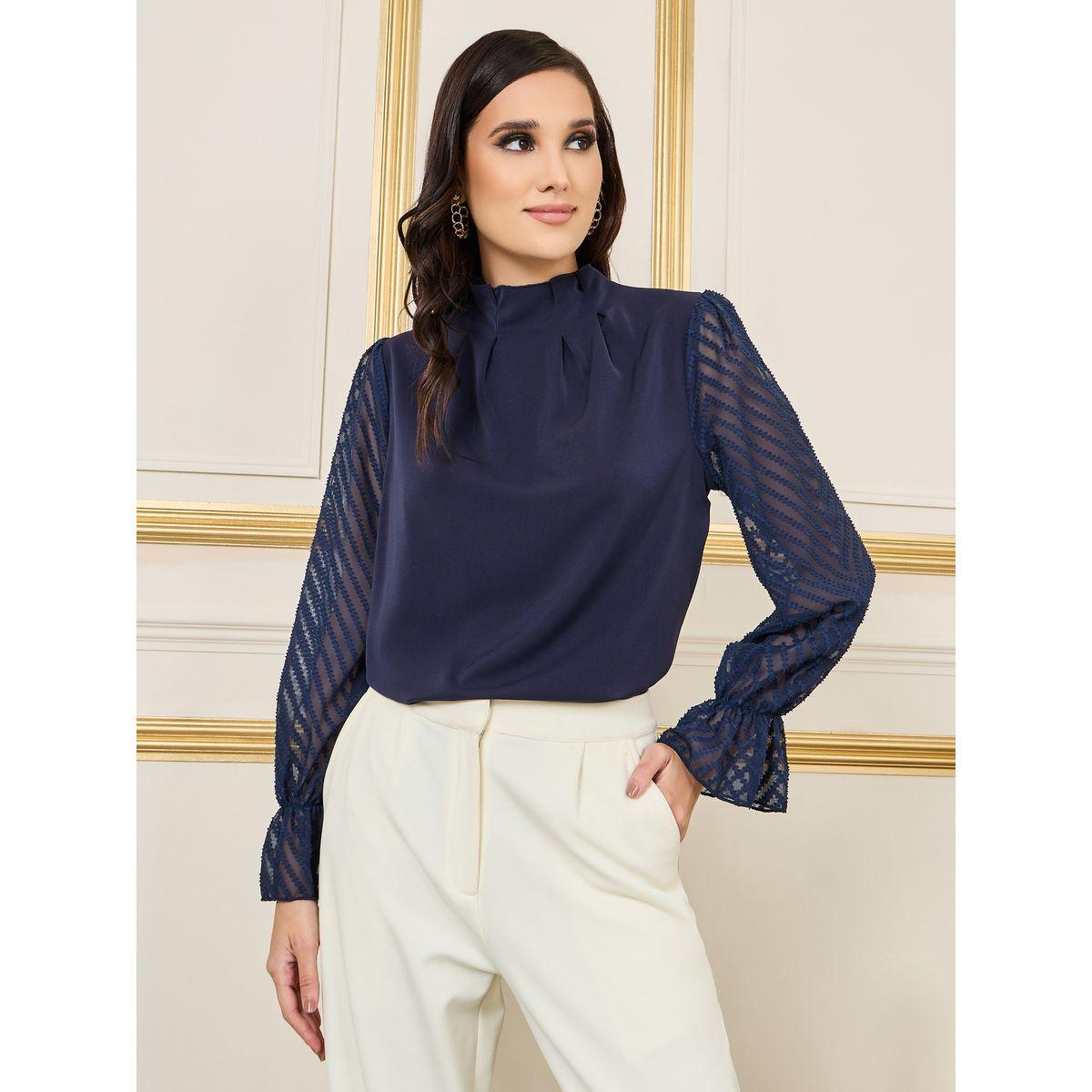 بلوزة بكسرات وياقة عالية-women-clothing-shirtsandblouses-blouses-image-1