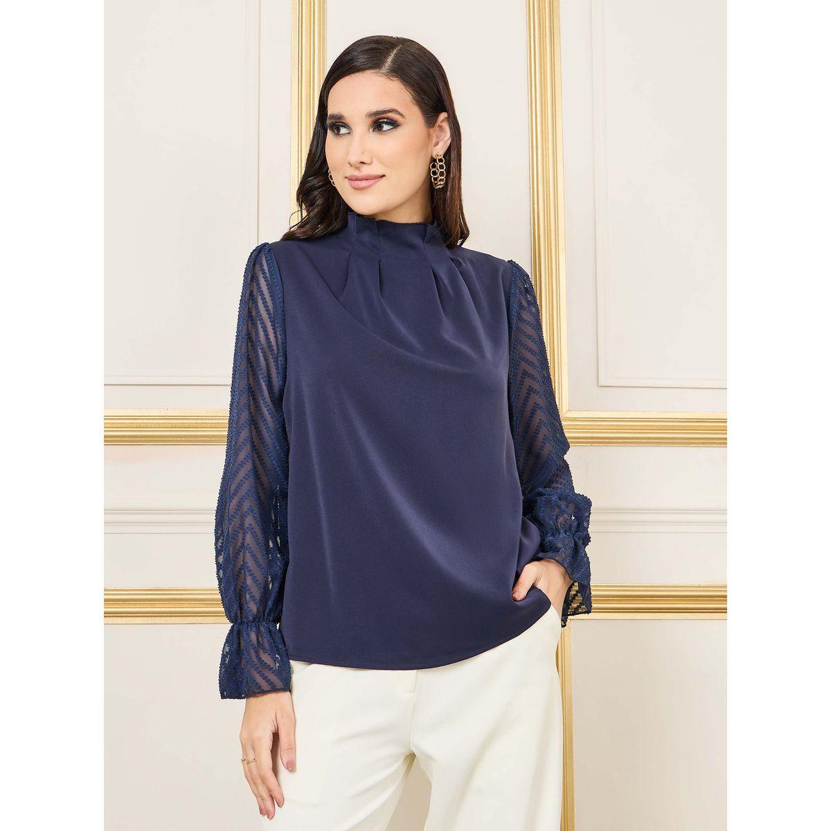 بلوزة بكسرات وياقة عالية-women-clothing-shirtsandblouses-blouses-image-3