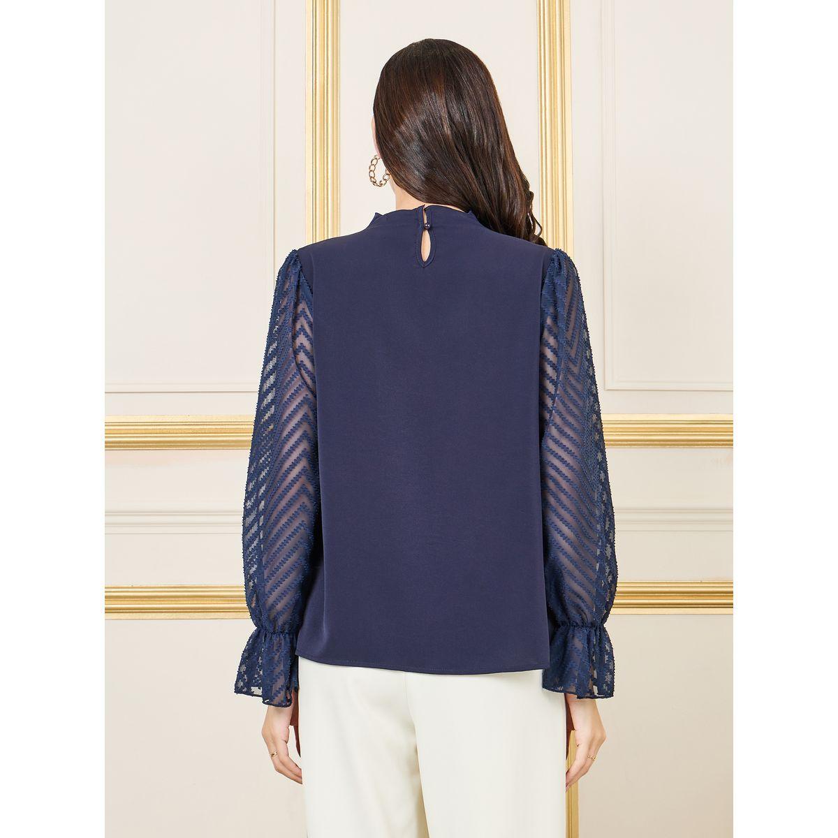 Styli Dobby Zig Zag Texture Pleated High Neck Blouse-women-clothing-shirtsandblouses-blouses-image-5