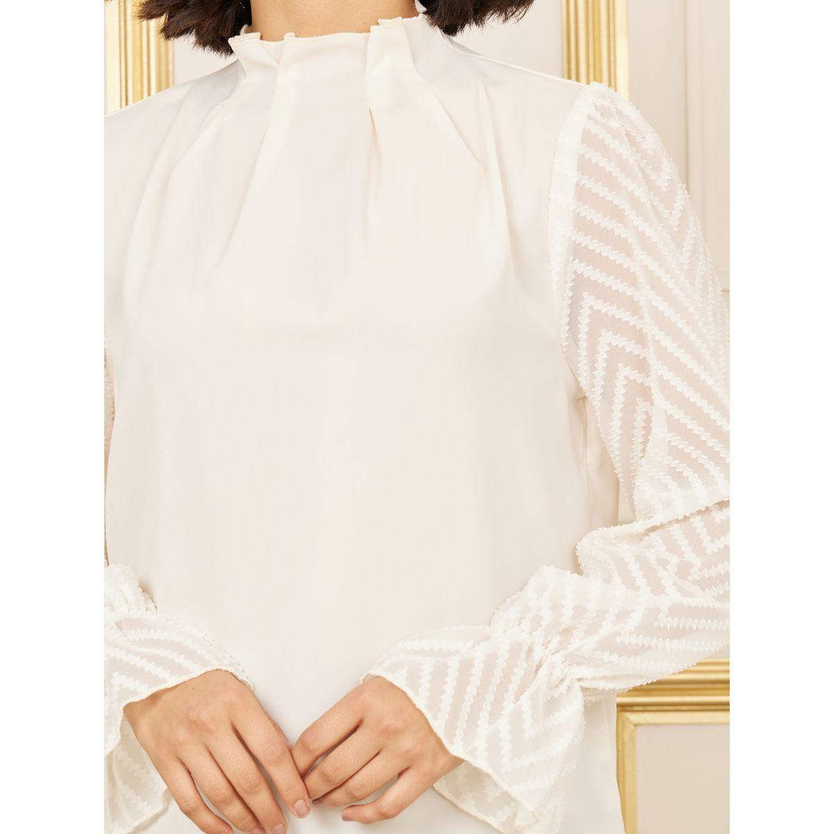 Styli Dobby Zig Zag Texture Pleated High Neck Blouse-women-clothing-shirtsandblouses-blouses-image-4