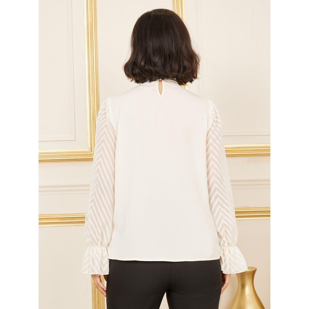 Styli Dobby Zig Zag Texture Pleated High Neck Blouse-women-clothing-shirtsandblouses-blouses-image-5