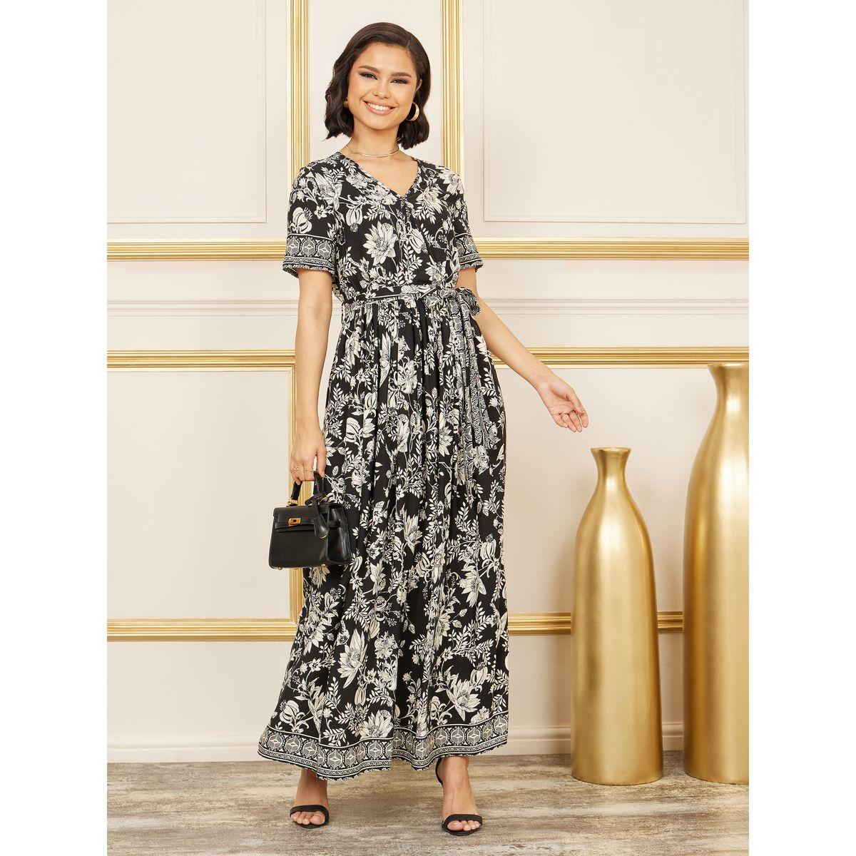 Styli Floral Print Self Tie Up A-Line Maxi Dress-women-clothing-dresses-image-1