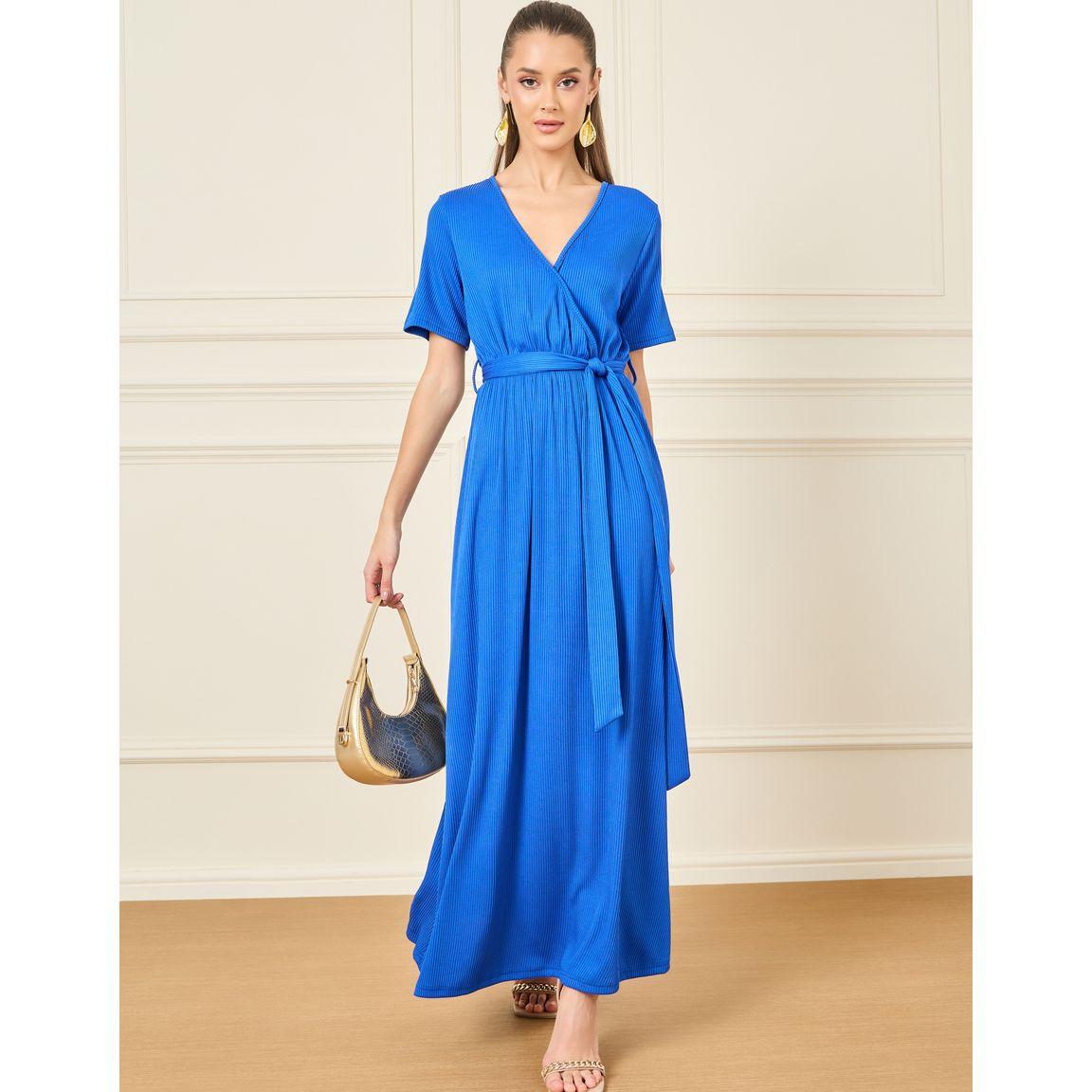 فستان طويل سادة برباط خصر-women-clothing-dresses-image-1