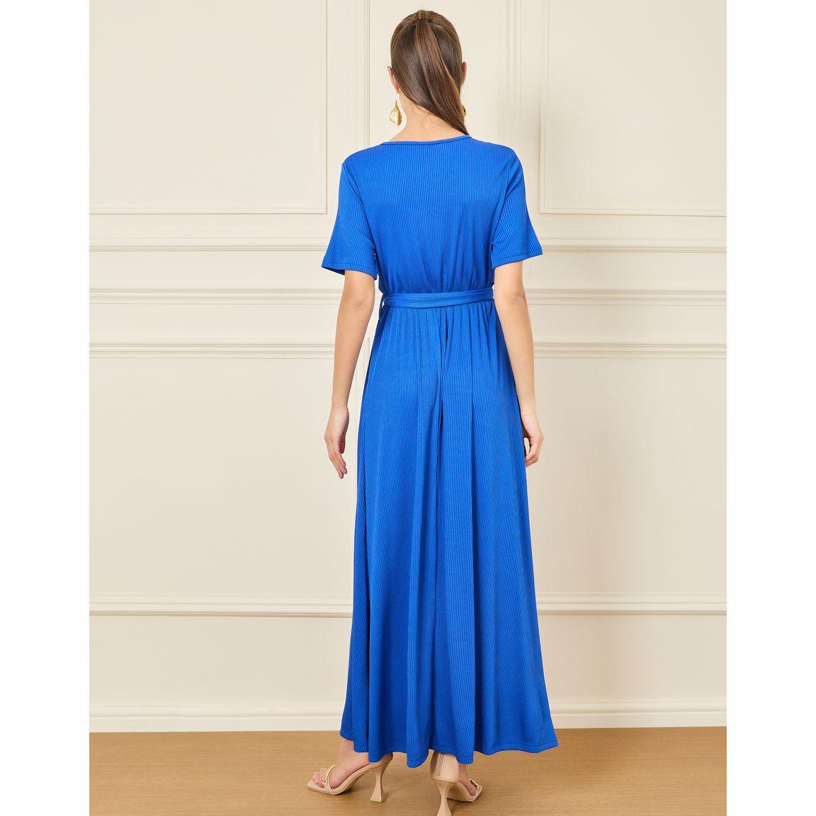 Styli Textured V Neck A-Line Maxi Dress with Waist Tie Up-women-clothing-dresses-image-4