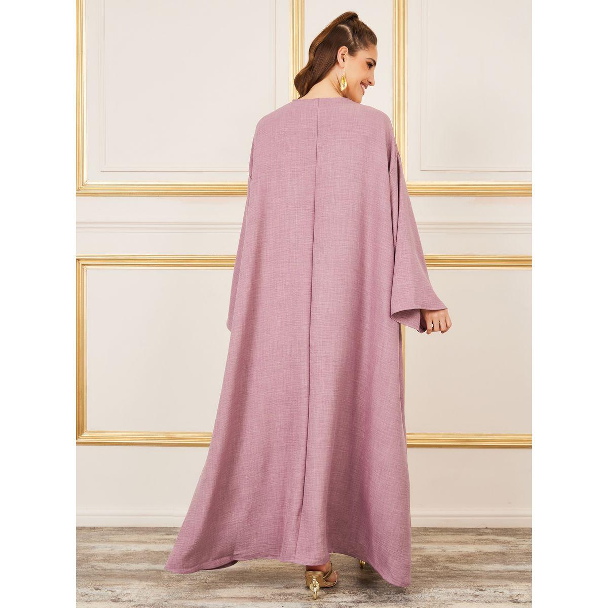 Styli Textured Tie Up Neck Jalabiya-women-arabicclothing-jalabiyas-image-4