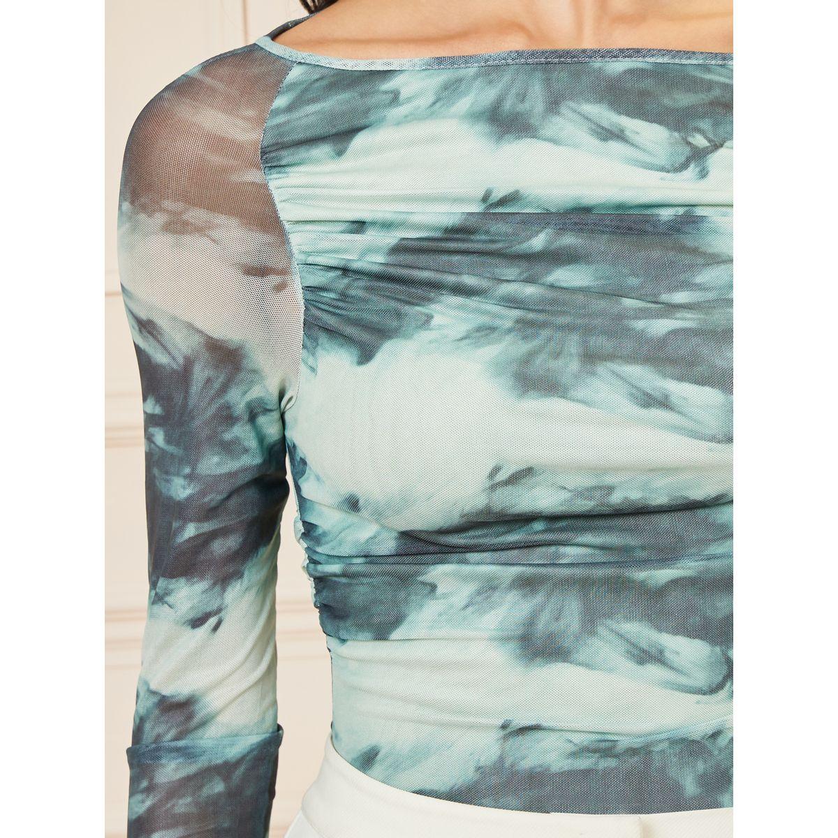 Styli Printed Ruched Detail Long Sleeve Bodysuit-women-clothing-tshirts-image-5