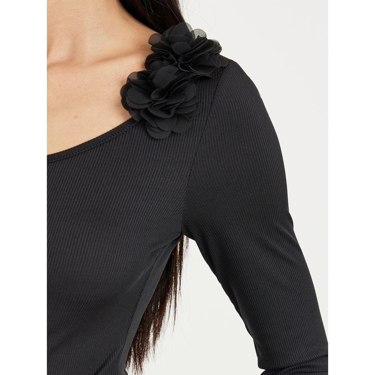 Styli Floral Applique Detail Ribbed Bodysuit-women-clothing-tshirts-image-5
