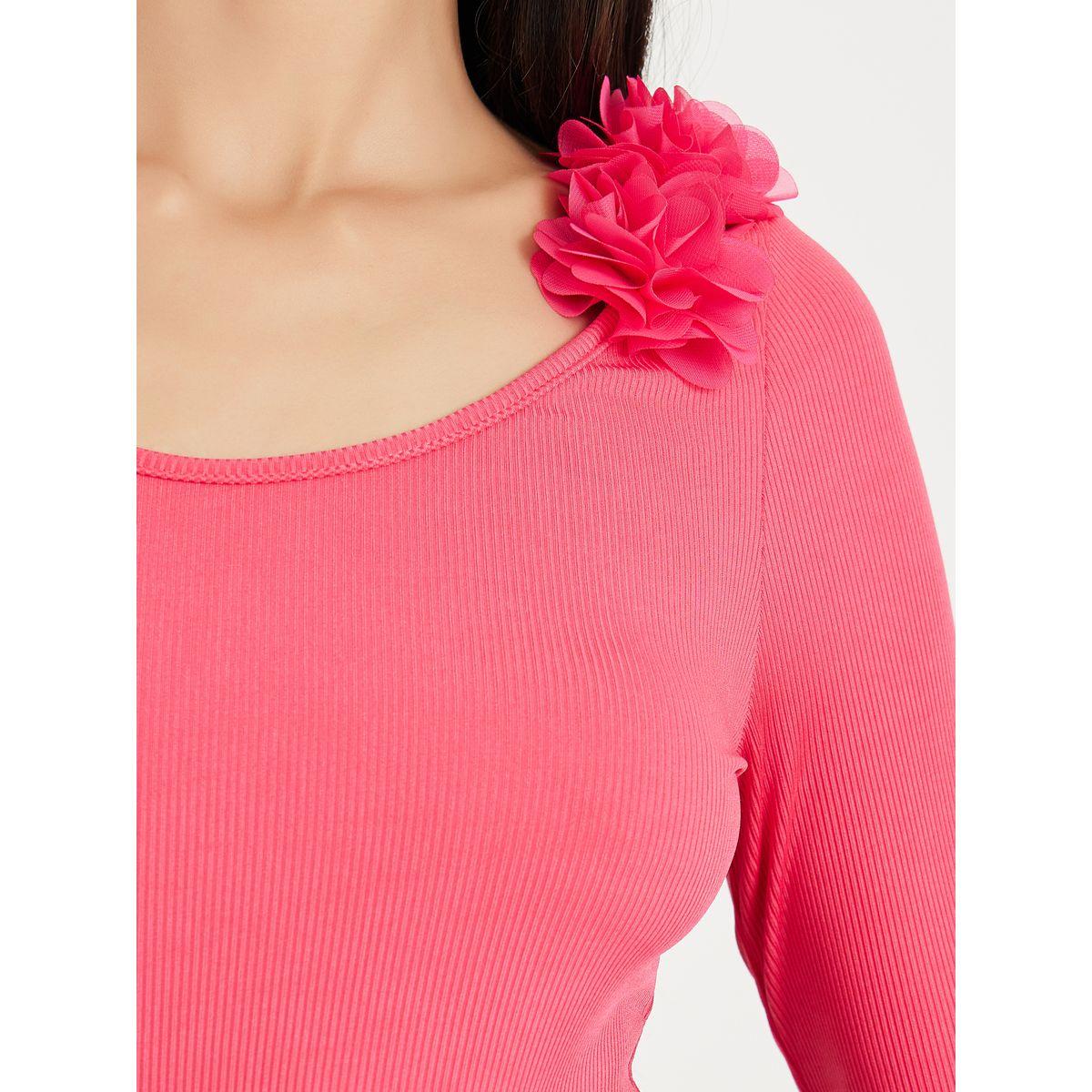 Styli Floral Applique Detail Ribbed Bodysuit-women-clothing-tshirts-image-4