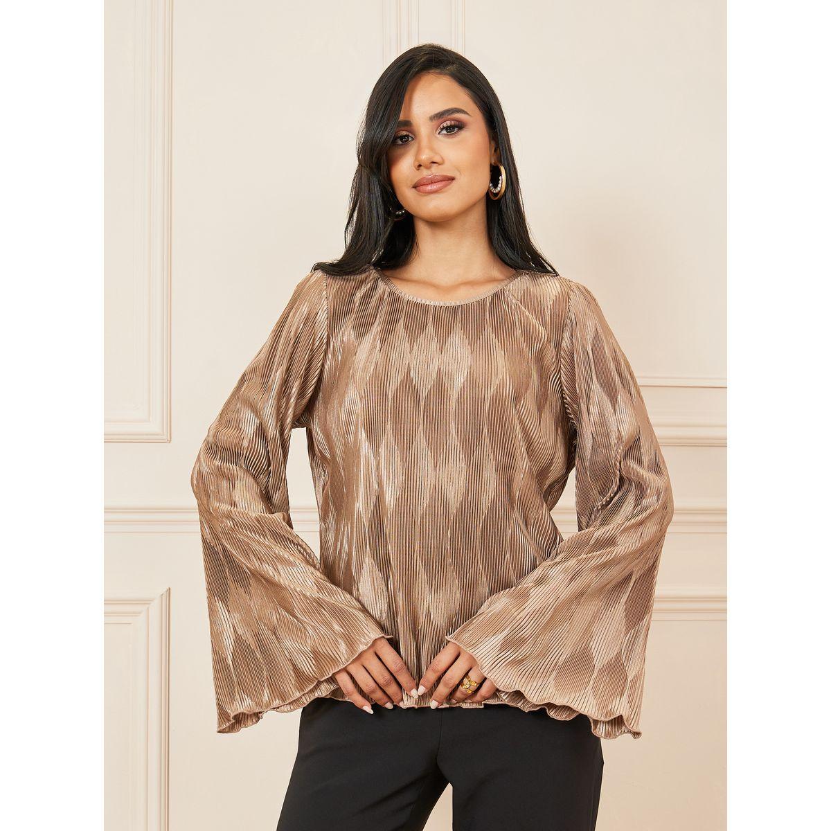 Styli Plisse Flute Sleeves Regular Fit Blouse-women-clothing-shirtsandblouses-blouses-image-2