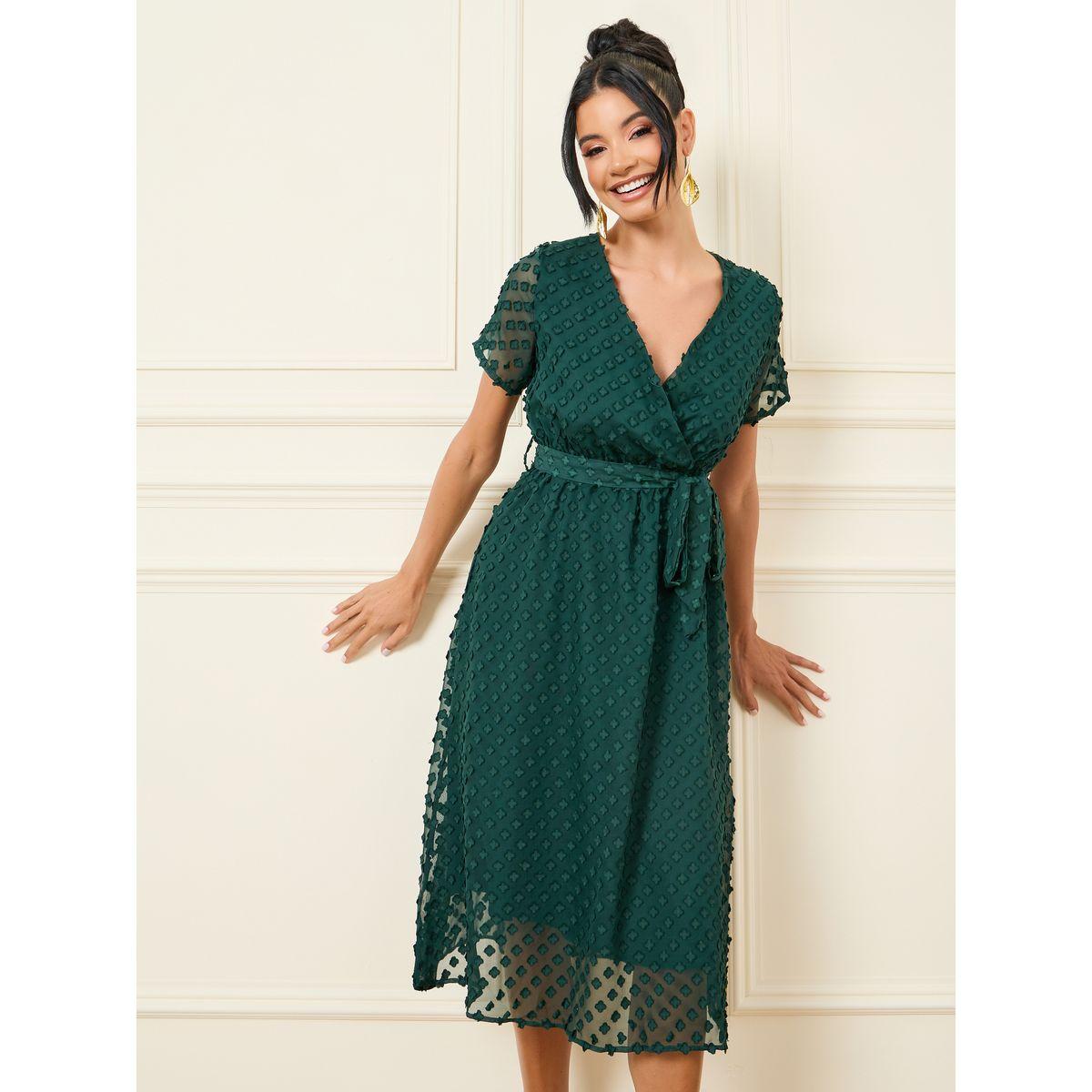 Styli Dobby Self Tie Up A-Line Midi Dress-women-clothing-dresses-image-1