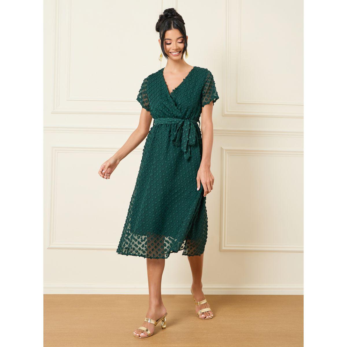 Styli Dobby Self Tie Up A-Line Midi Dress-women-clothing-dresses-image-2