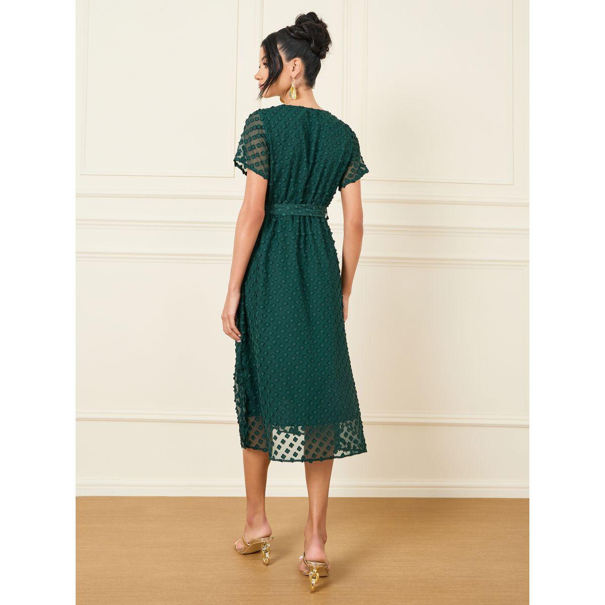 Styli Dobby Self Tie Up A-Line Midi Dress-women-clothing-dresses-image-4