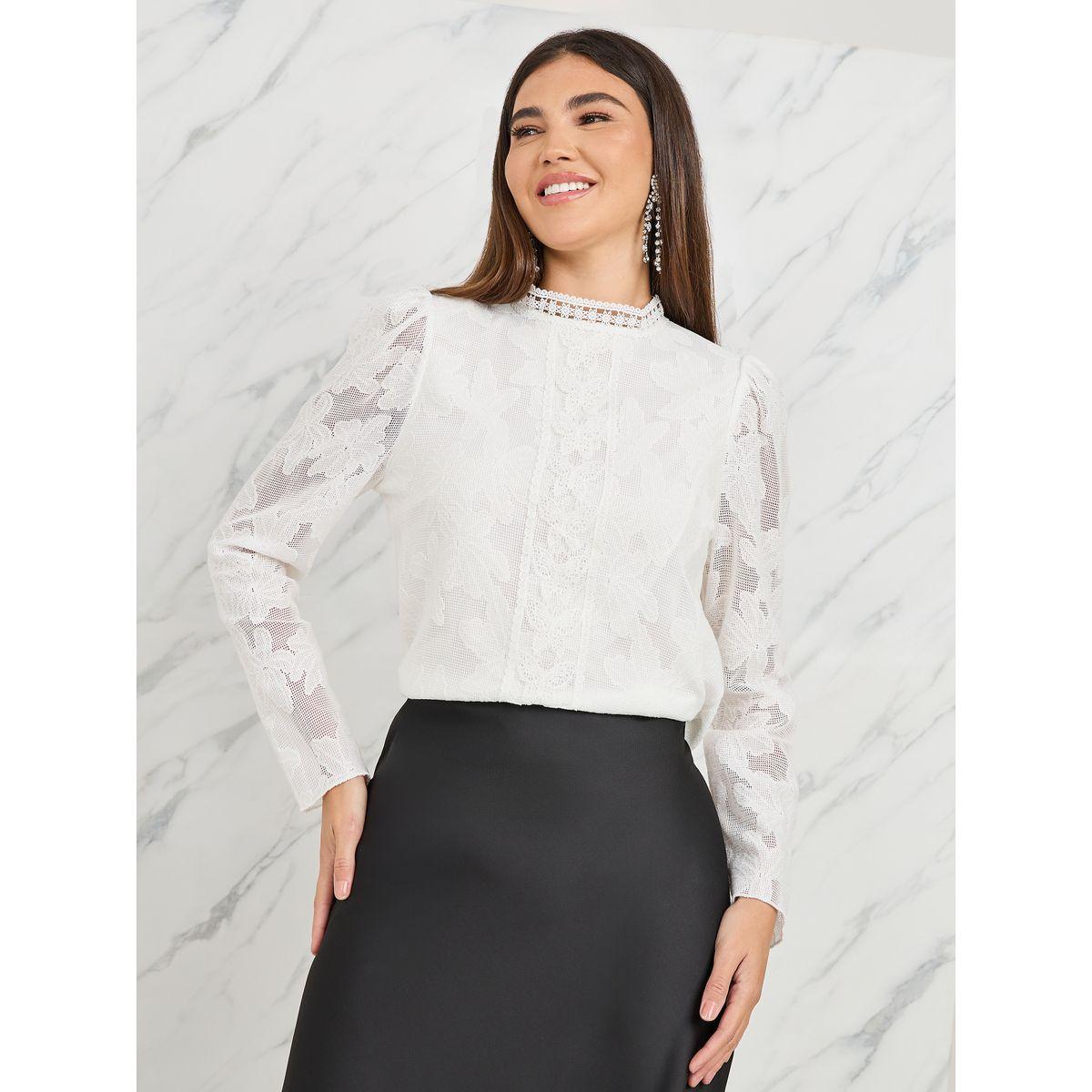 Styli Floral All Over Lace High Neck Long Sleeve Blouse-women-clothing-shirtsandblouses-blouses-image-1