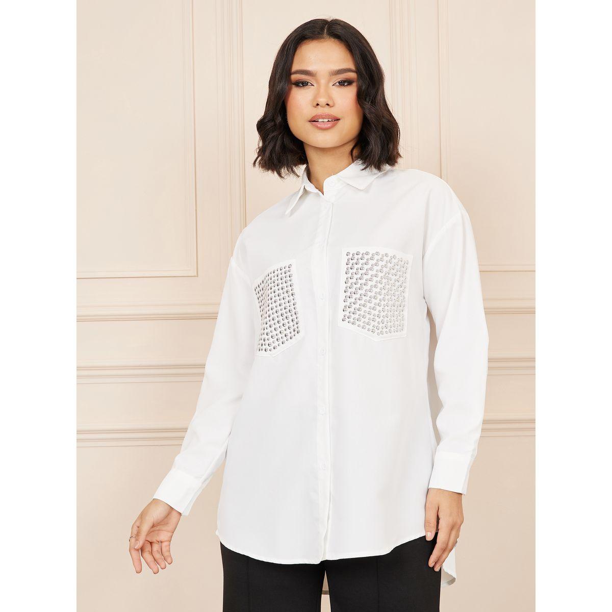 Styli Oversized Embellished Pocket Detail Shirt-women-clothing-shirtsandblouses-shirts-image-1