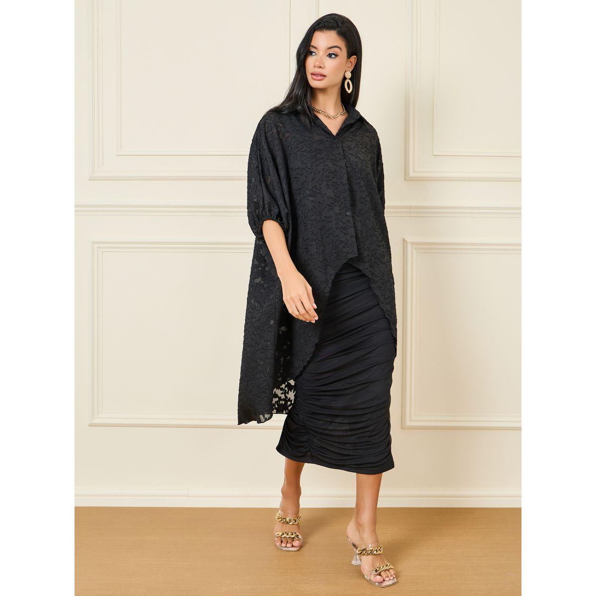 Styli Burnout Texture High Low Hem Tunic Shirt-women-clothing-shirtsandblouses-shirts-image-2