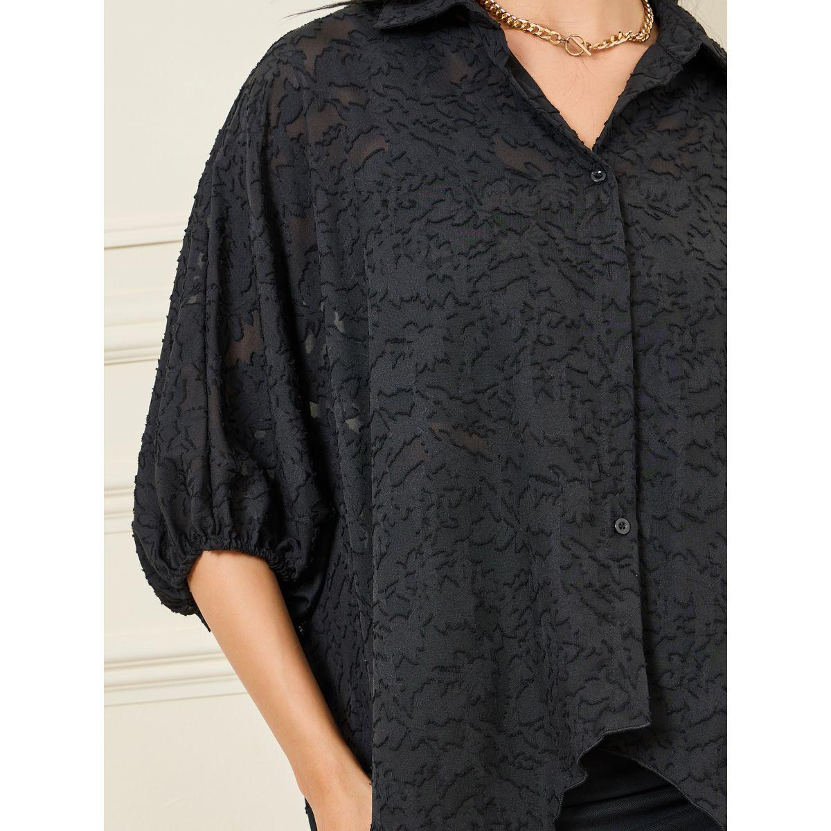 Styli Burnout Texture High Low Hem Tunic Shirt-women-clothing-shirtsandblouses-shirts-image-3