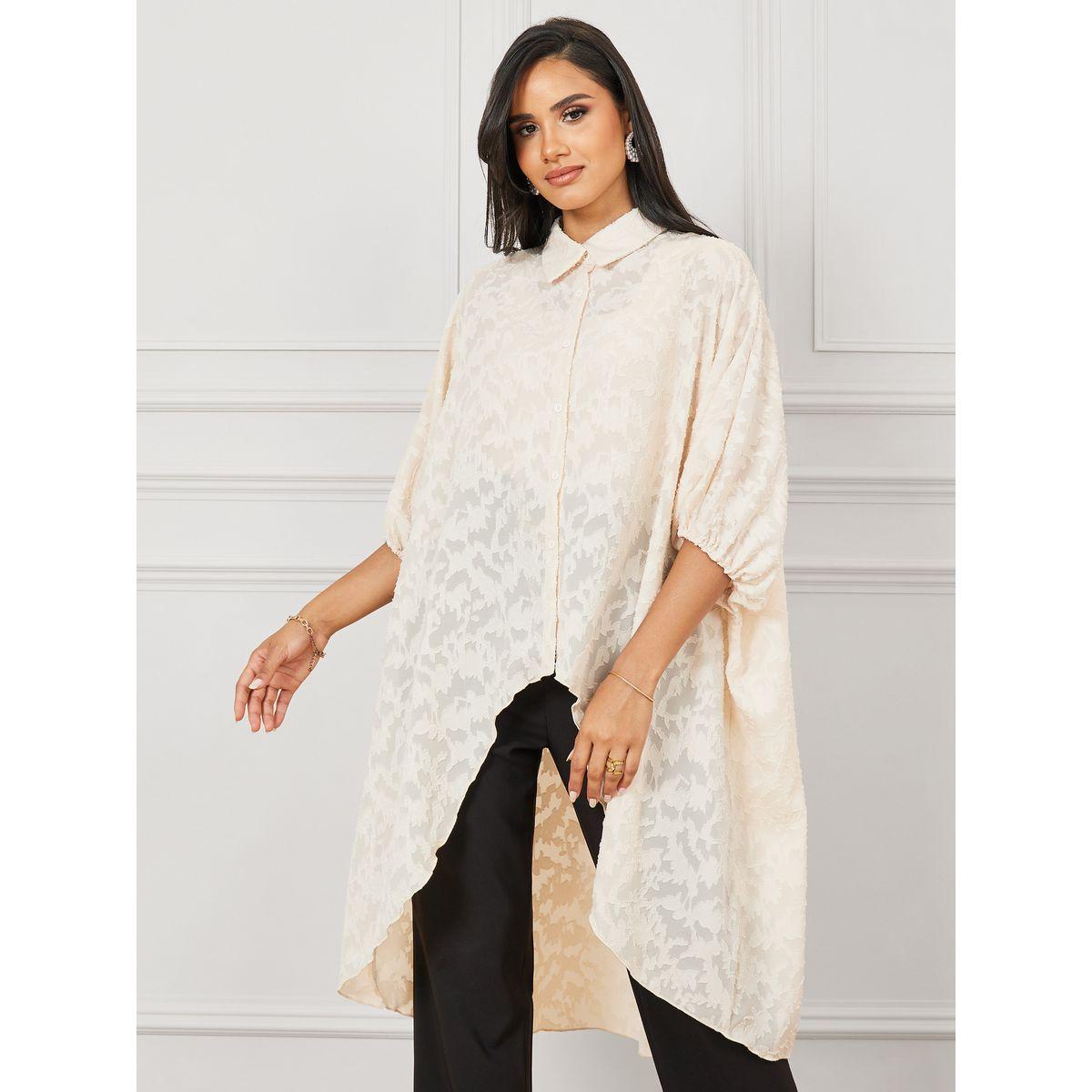 بلوزة طويلة بحافة غير متماثلة الطول-women-clothing-shirtsandblouses-shirts-image-1