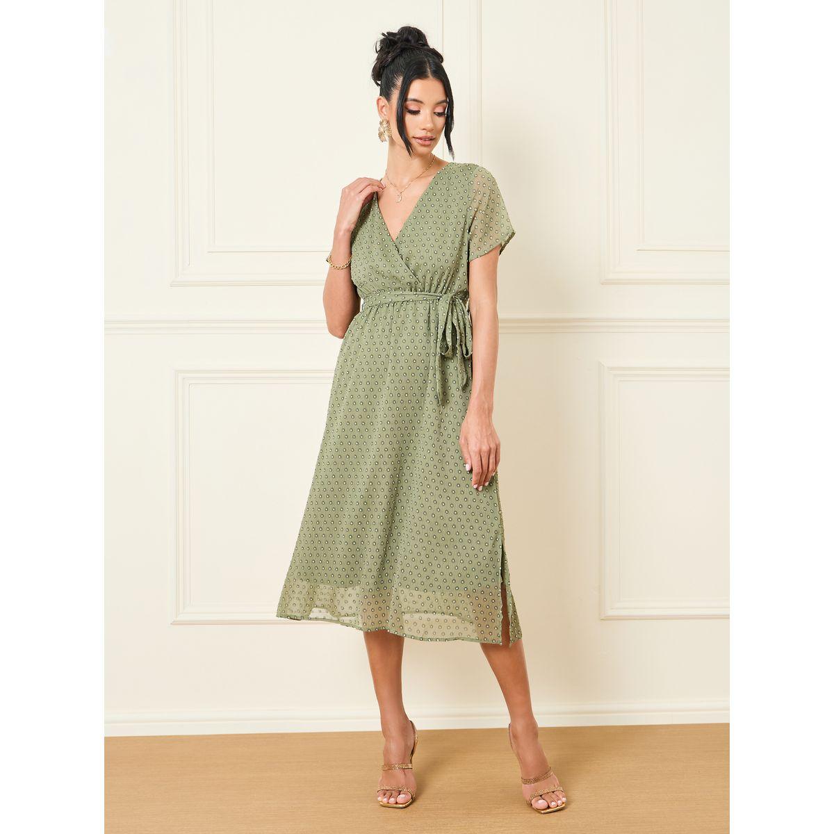 Styli Swiss Dobby Self Tie Up A-Line Midi Dress-women-clothing-dresses-image-1