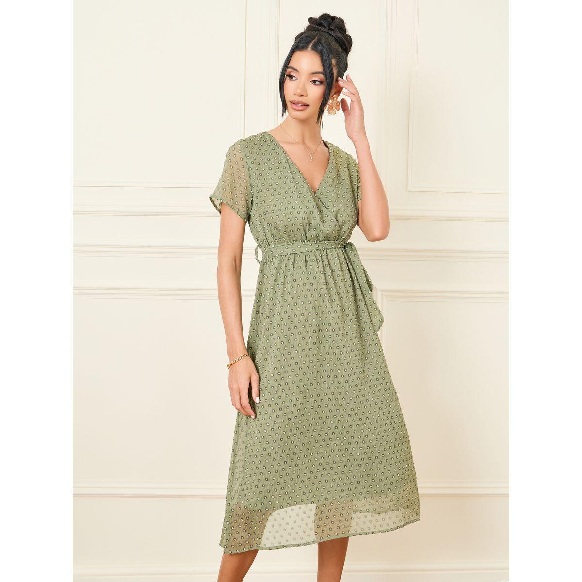 Styli Swiss Dobby Self Tie Up A-Line Midi Dress-women-clothing-dresses-image-2