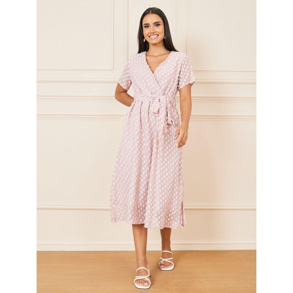 Styli Swiss Dobby Self Tie Up A-Line Midi Dress-women-clothing-dresses-image-1