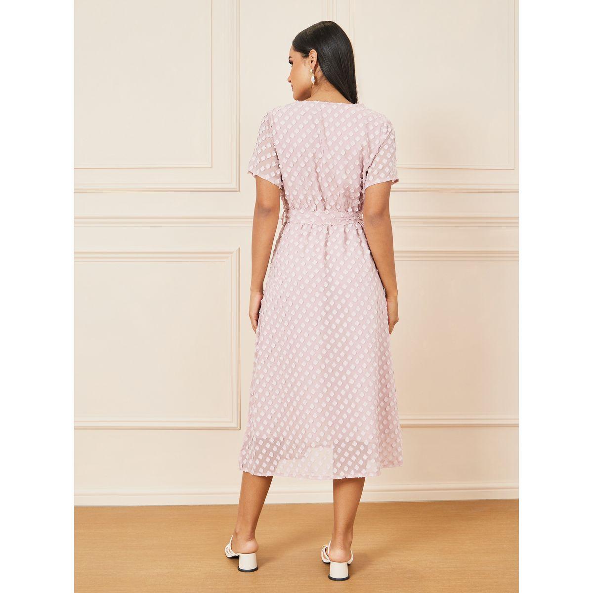 Styli Swiss Dobby Self Tie Up A-Line Midi Dress-women-clothing-dresses-image-4