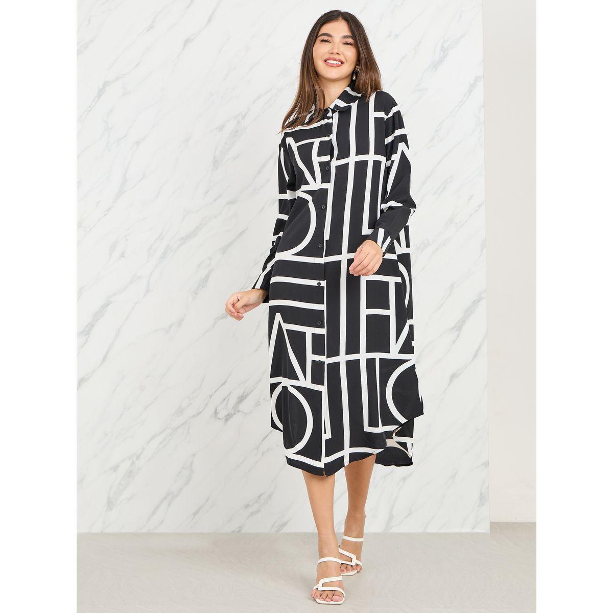 Styli Geo Print Curved Hem Longline Shirt-women-clothing-shirtsandblouses-shirts-image-1