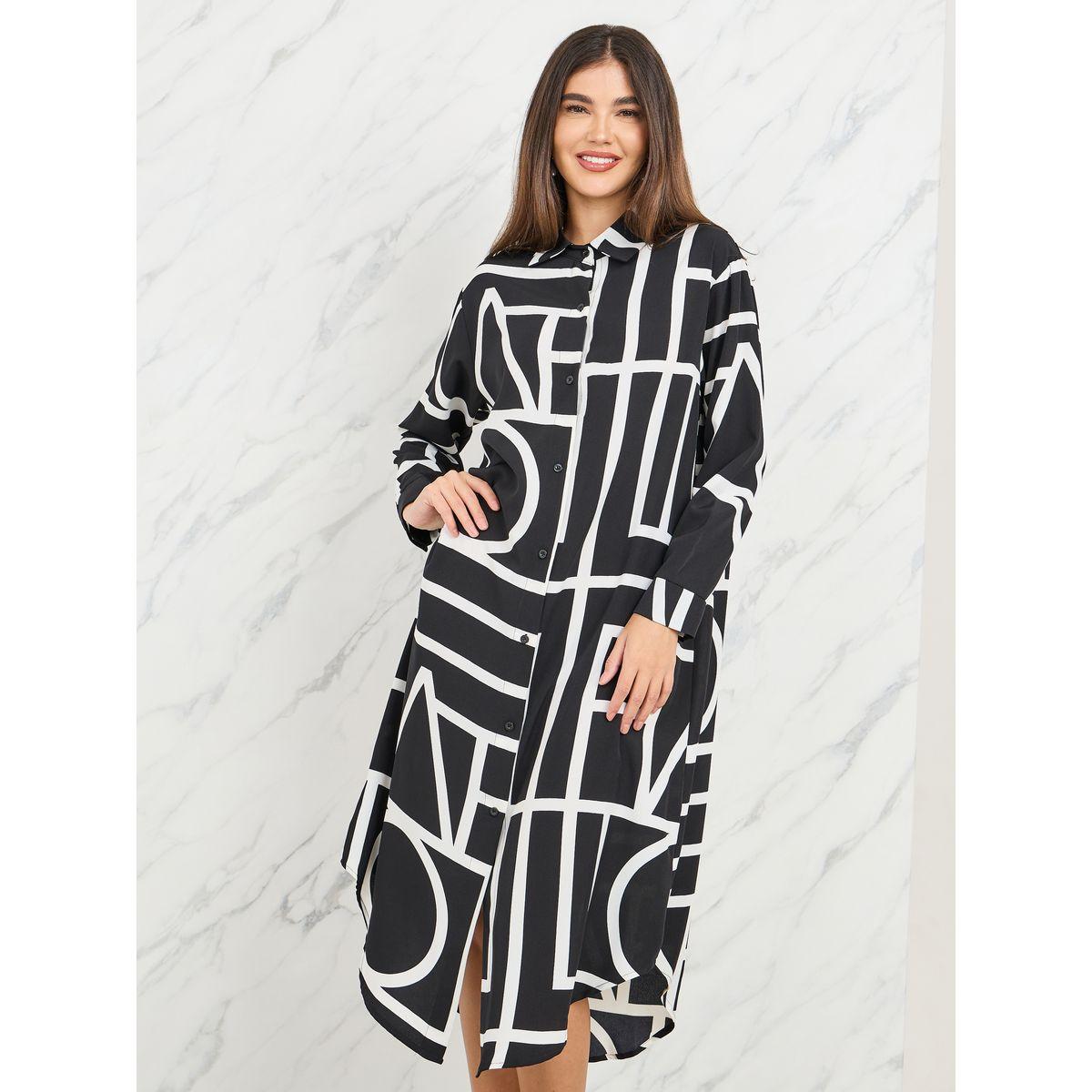 Styli Geo Print Curved Hem Longline Shirt-women-clothing-shirtsandblouses-shirts-image-2