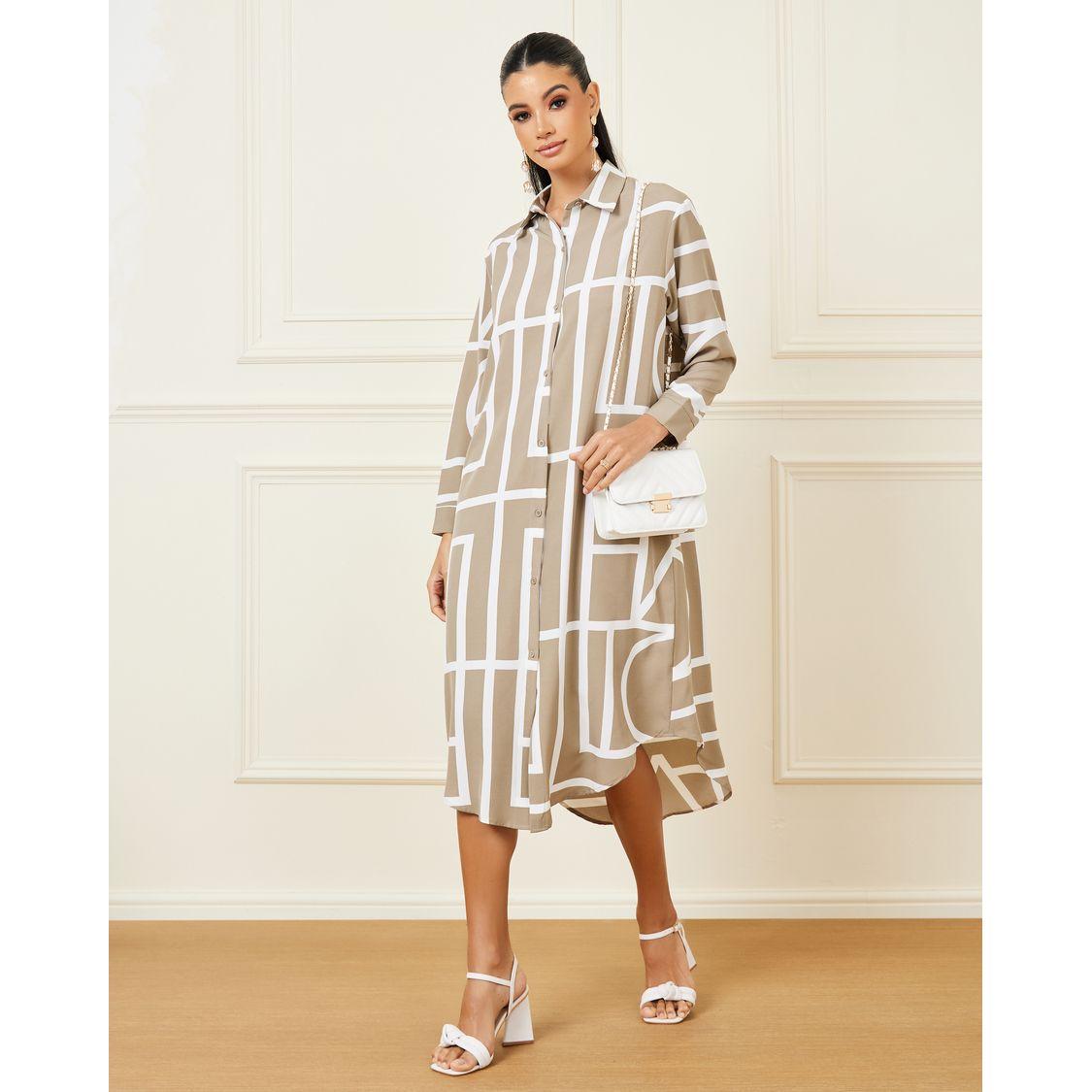 Styli Geo Print Curved Hem Longline Shirt-women-clothing-shirtsandblouses-shirts-image-1