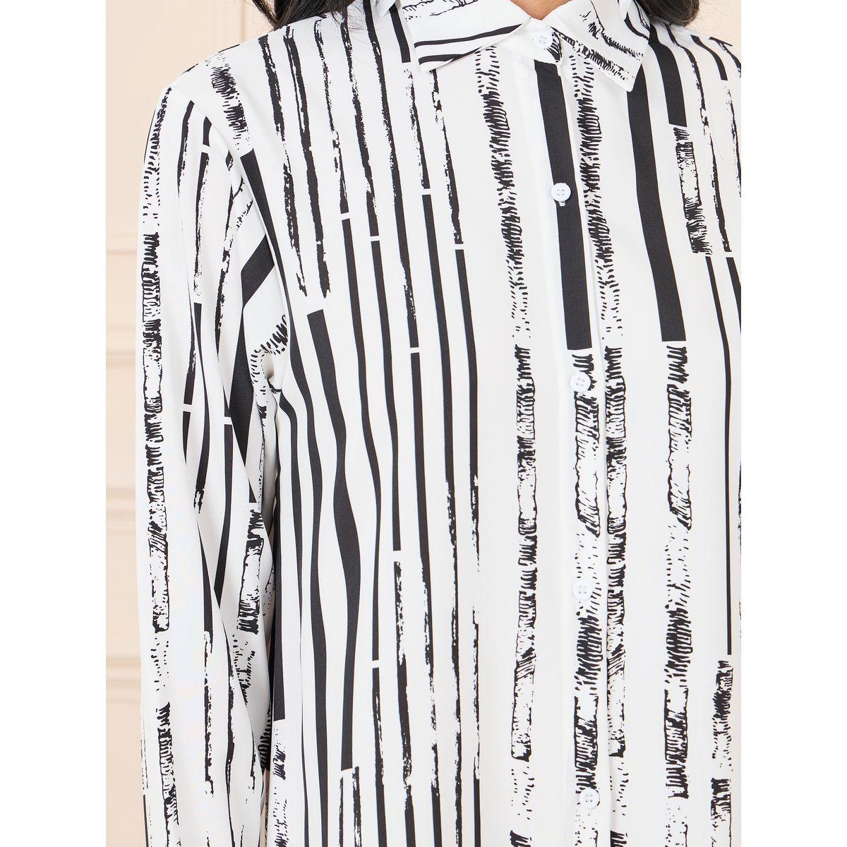 Styli Striped Roll Up Sleeves Longline Shirt-women-clothing-shirtsandblouses-shirts-image-3