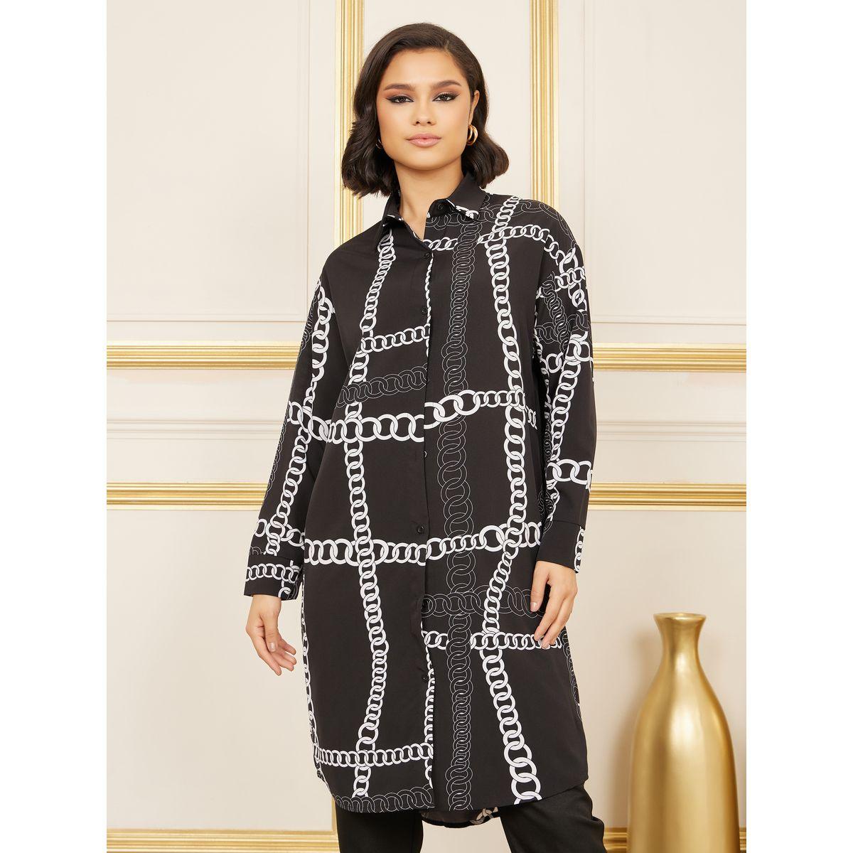 Styli Chain Print Regular Fit Tunic  Longline Shirt-women-clothing-shirtsandblouses-shirts-image-1
