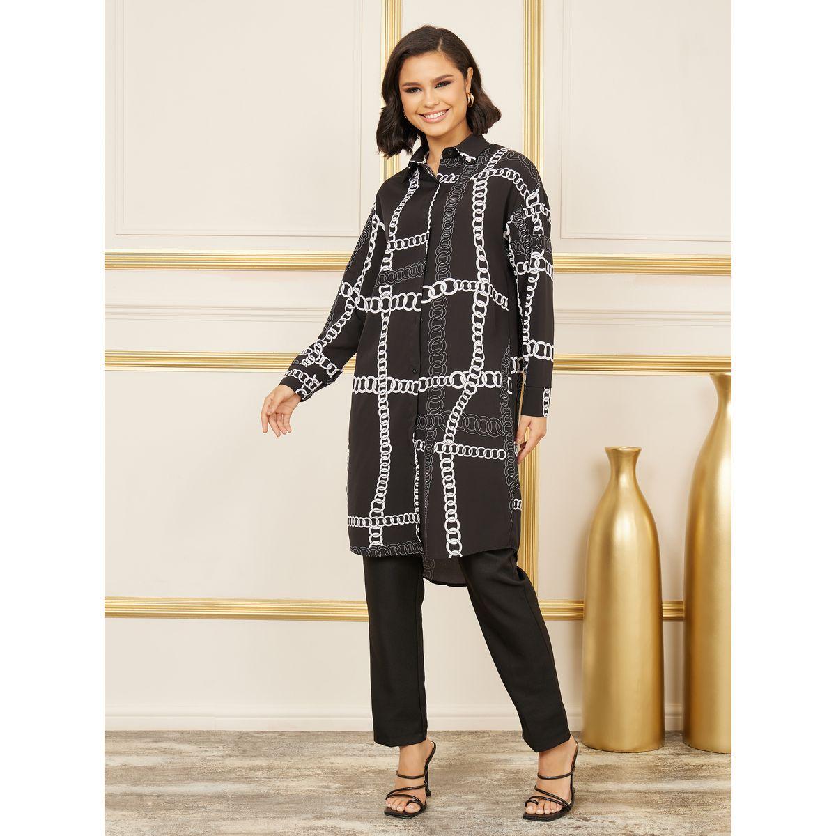 بلوزة تونيك بطبعة سلاسل وقصة عادية-women-clothing-shirtsandblouses-shirts-image-2
