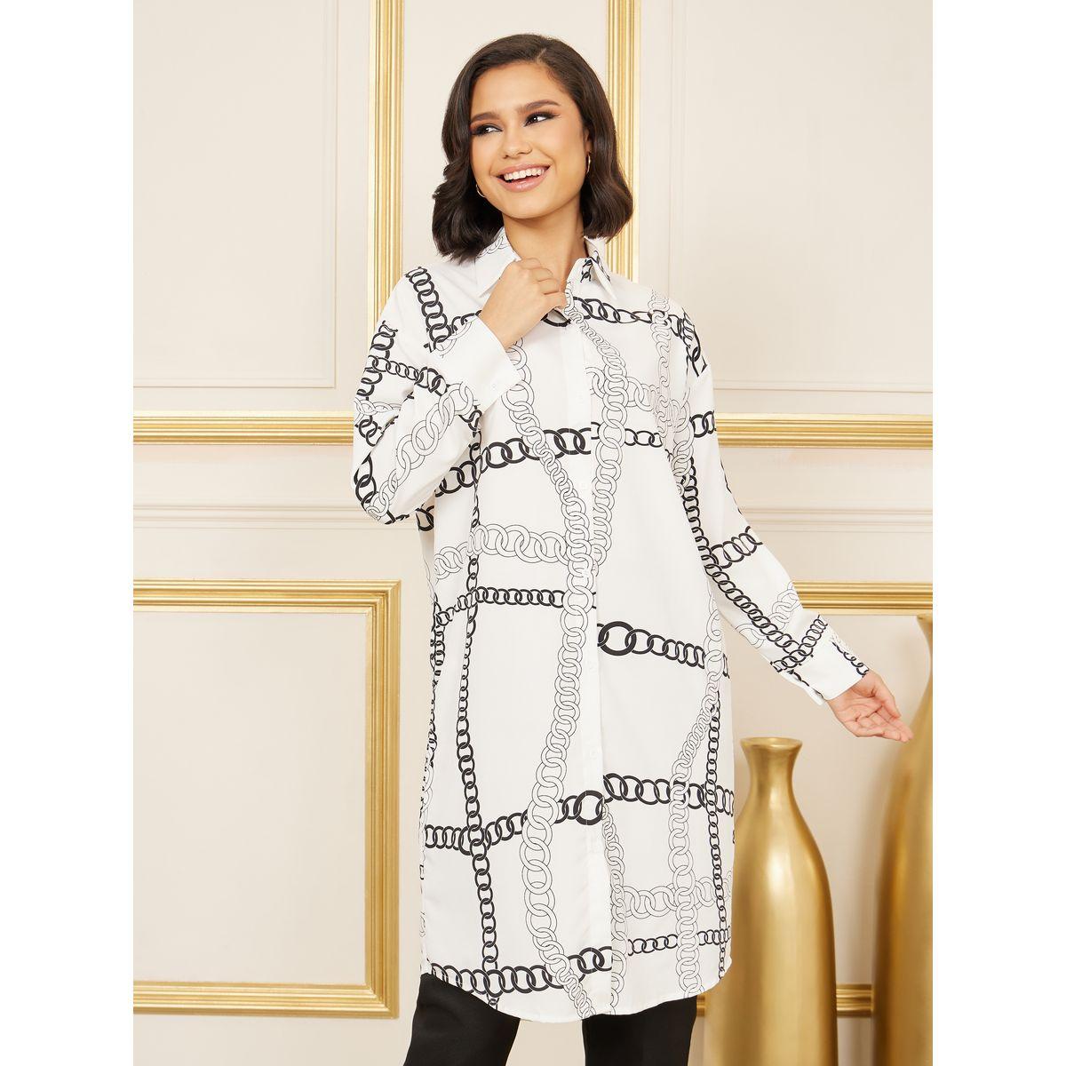 Styli Chain Print Regular Fit Tunic  Longline Shirt-women-clothing-shirtsandblouses-shirts-image-1