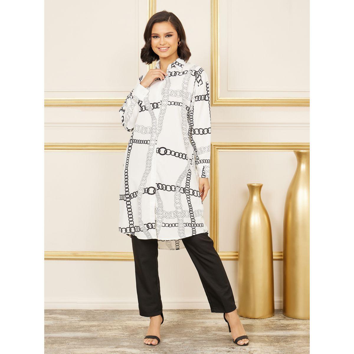 Styli Chain Print Regular Fit Tunic  Longline Shirt-women-clothing-shirtsandblouses-shirts-image-2