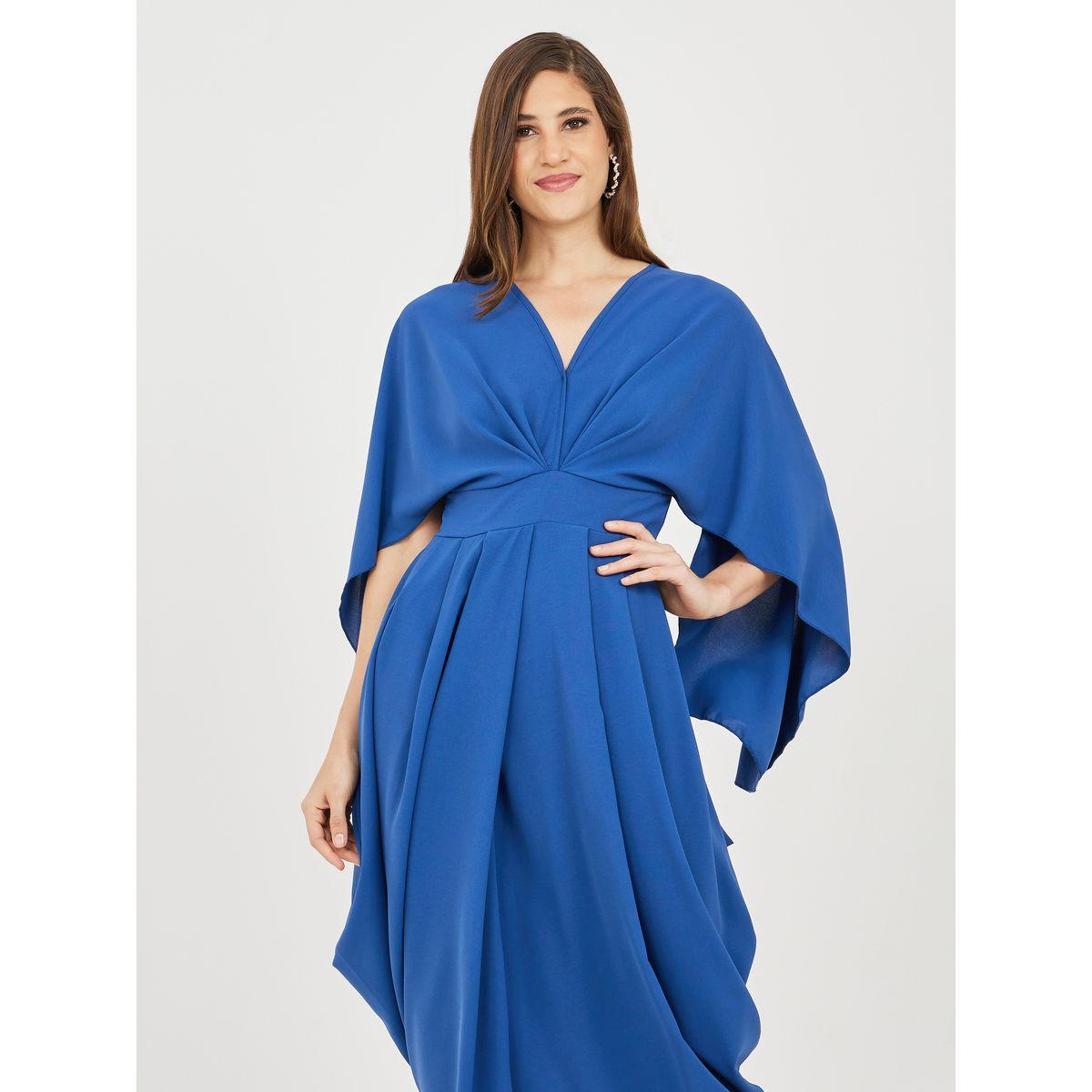 فستان طويل بكسرات واكمام كيب-women-clothing-dresses-image-2