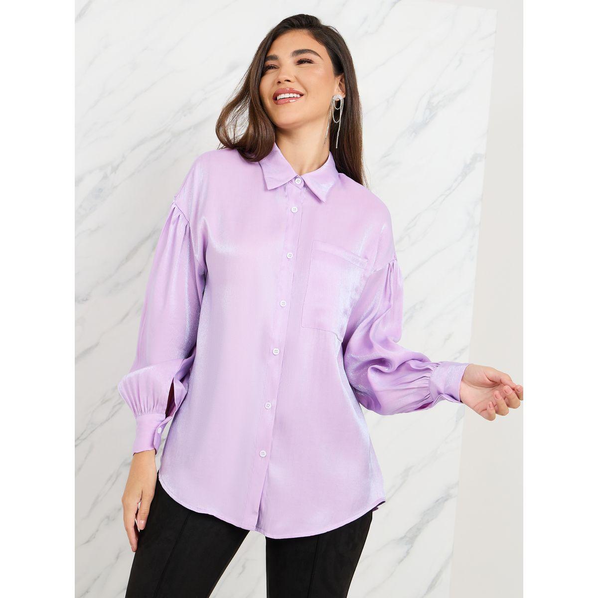Styli Oversized Shiny Button Down Shirt-women-clothing-shirtsandblouses-shirts-image-1