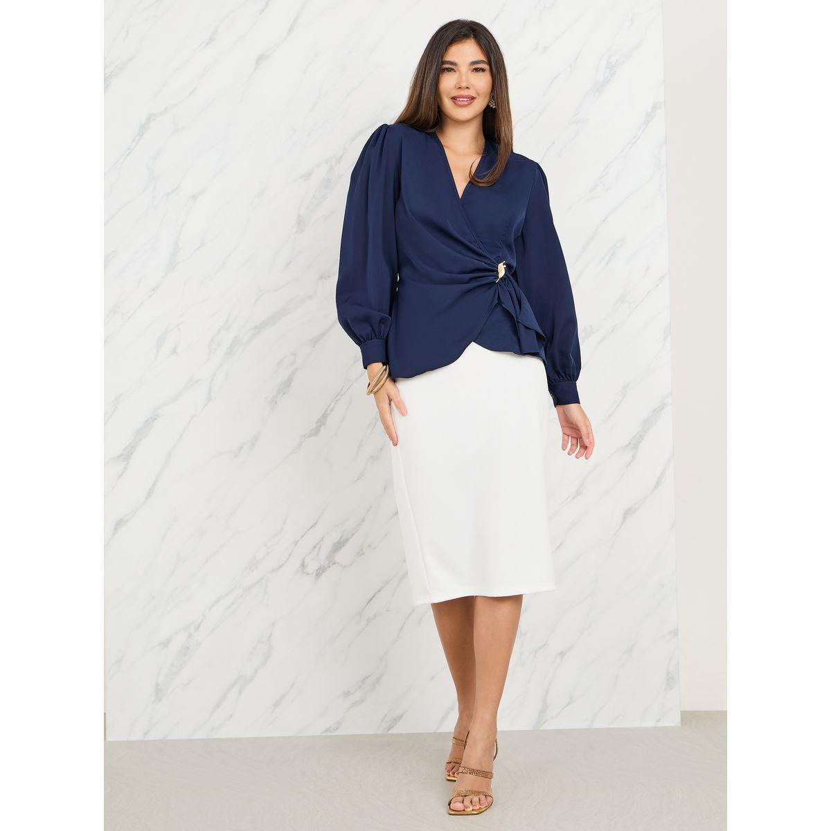Styli Solid Regular Fit Metal Buckle Wrap Top-women-clothing-shirtsandblouses-blouses-image-2
