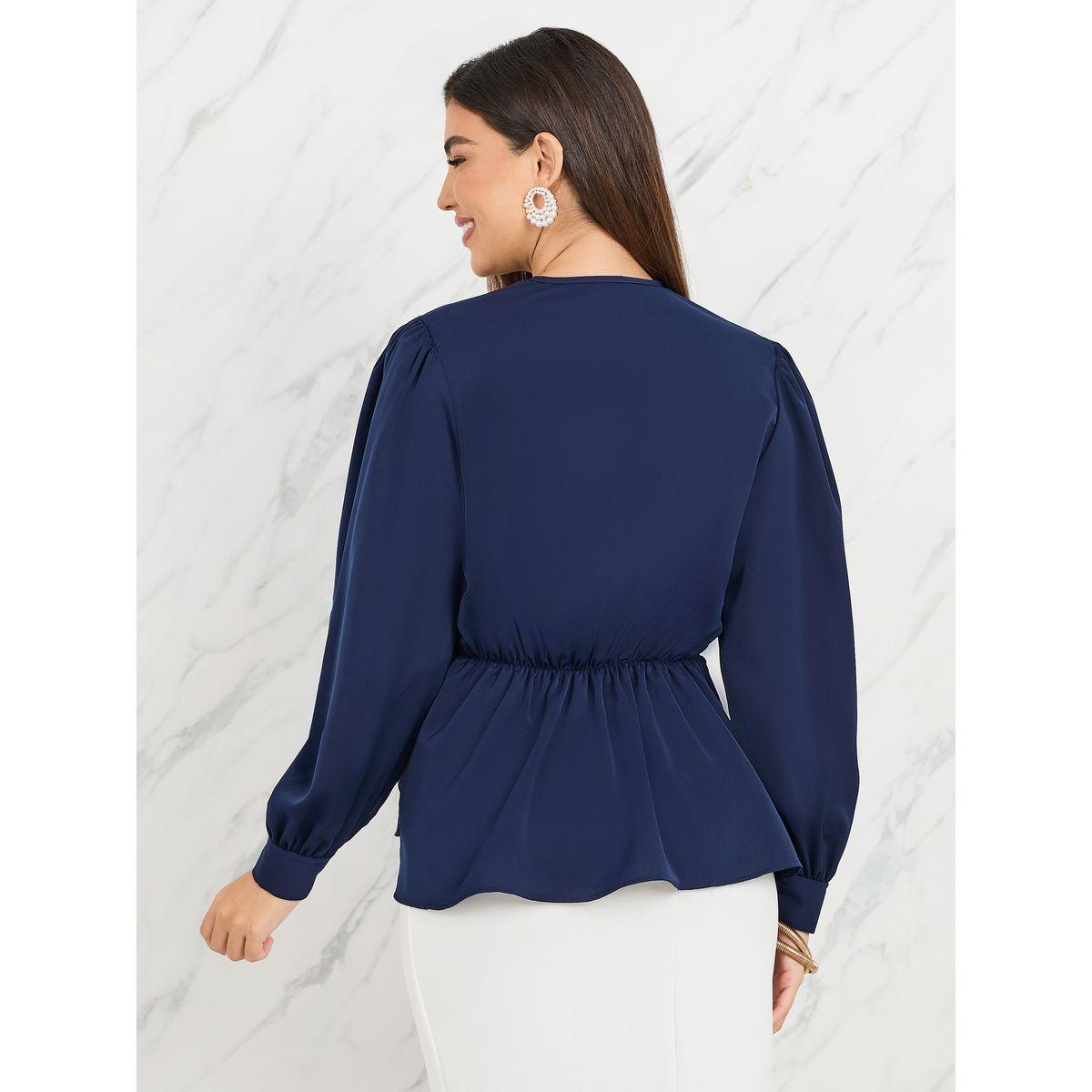 Styli Solid Regular Fit Metal Buckle Wrap Top-women-clothing-shirtsandblouses-blouses-image-4