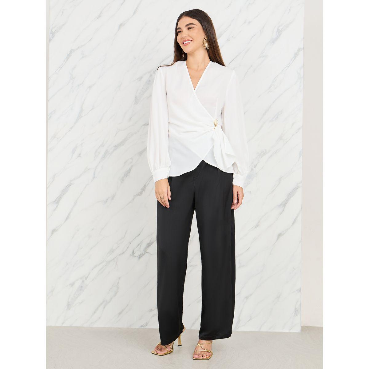 Styli Solid Regular Fit Metal Buckle Wrap Top-women-clothing-shirtsandblouses-blouses-image-2
