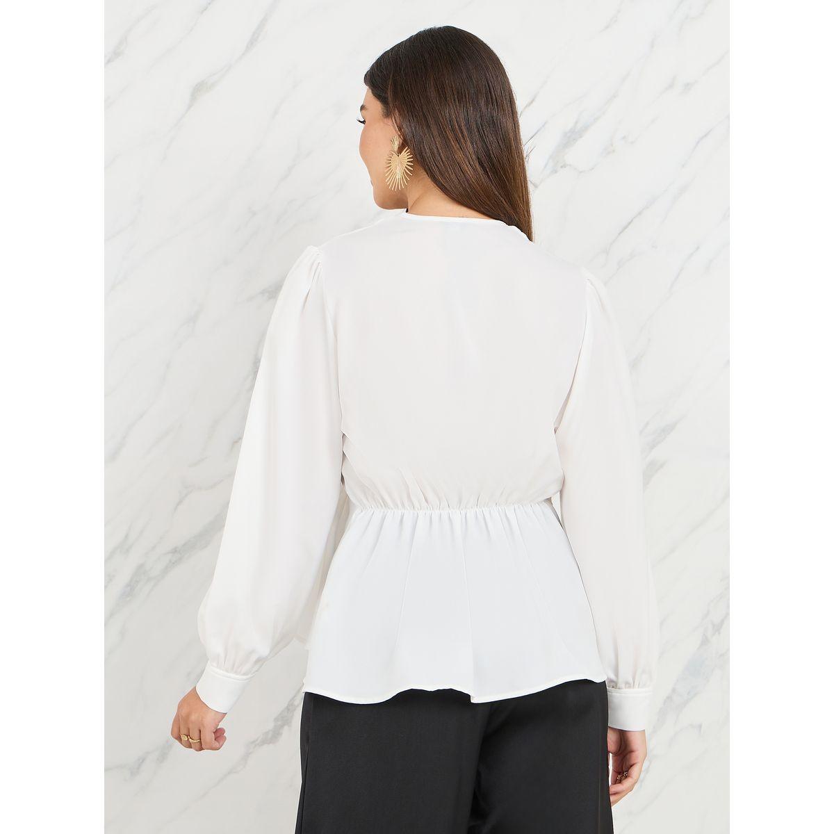 Styli Solid Regular Fit Metal Buckle Wrap Top-women-clothing-shirtsandblouses-blouses-image-4