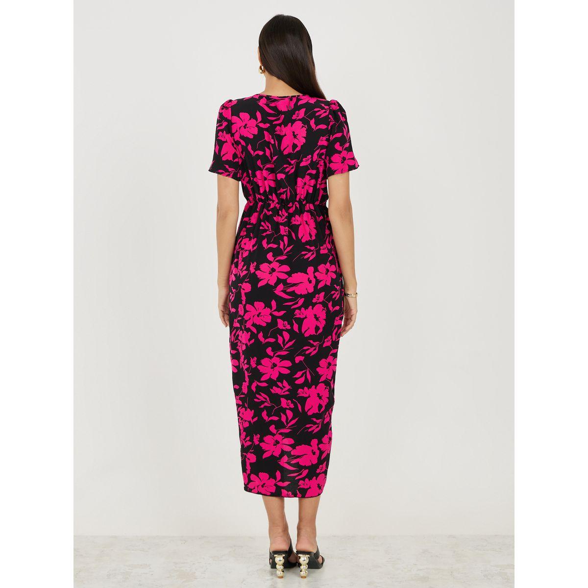 فستان ميدي بكسرات وطبعة زهور مع نمط لف-women-clothing-dresses-image-4