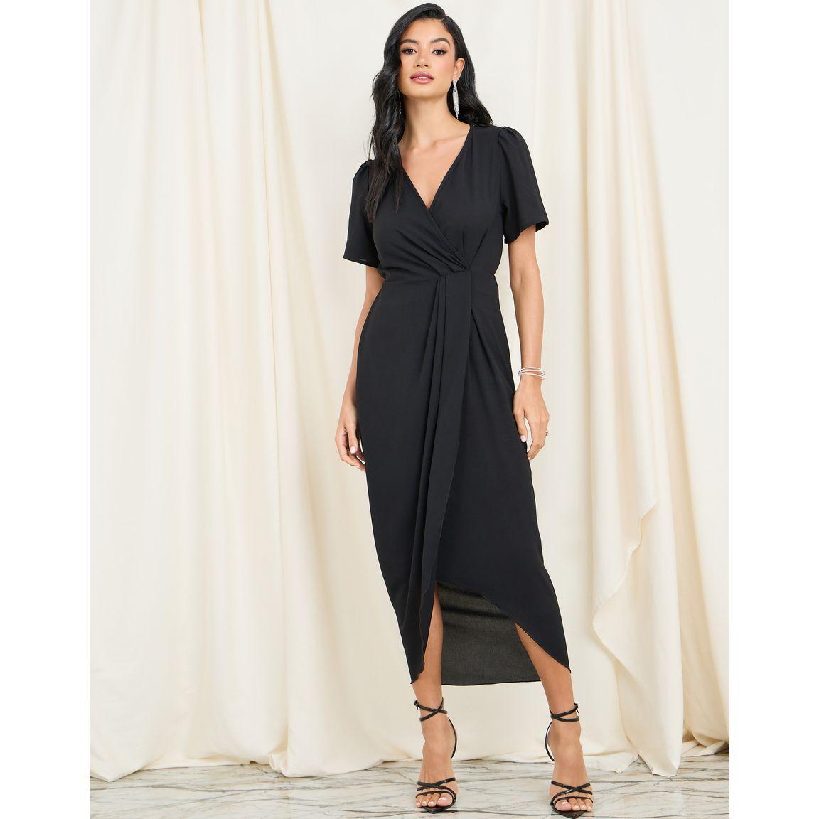 Styli Pleated Detail Asymmetric Hem Bodycon Midi Dress-women-clothing-dresses-image-2