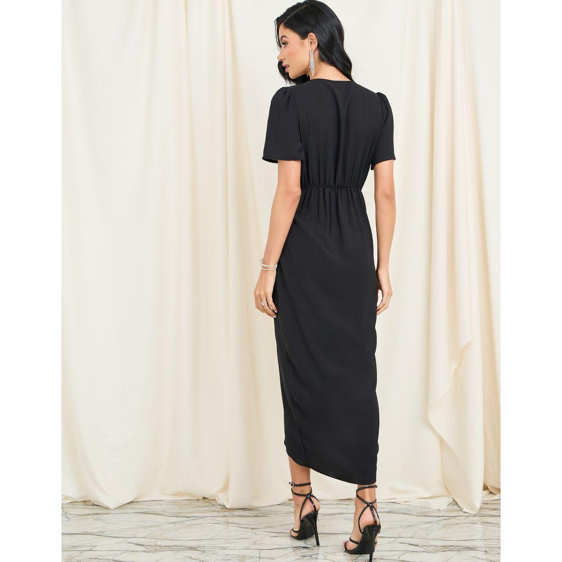 Styli Pleated Detail Asymmetric Hem Bodycon Midi Dress-women-clothing-dresses-image-4