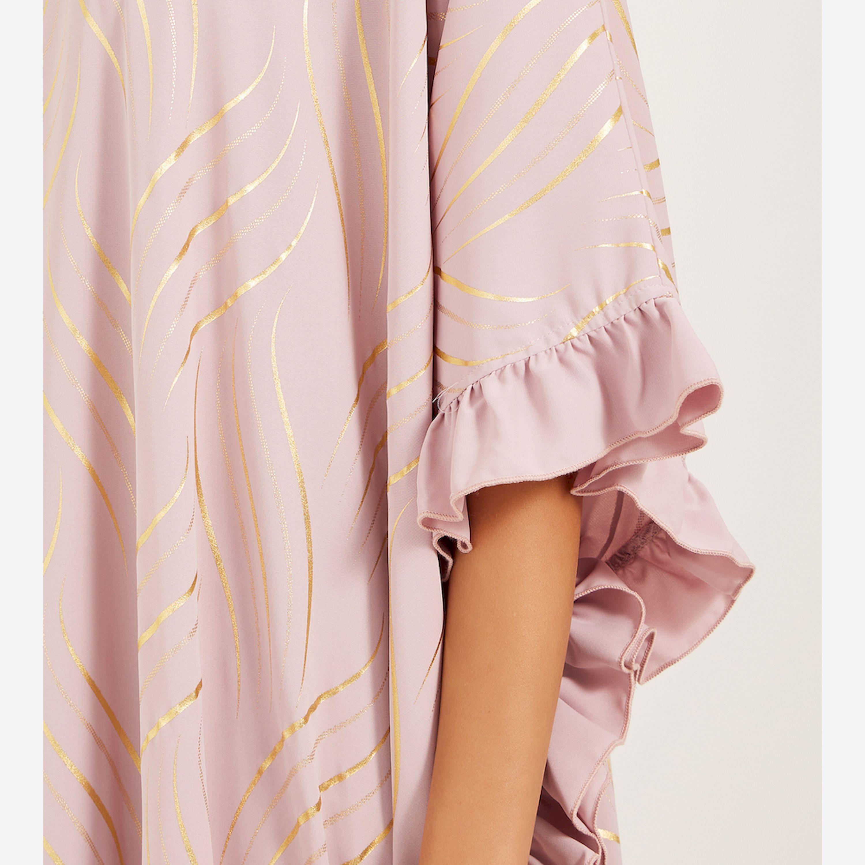 ستايلي - قفطان بطبعة ذهبية مع تفاصيل كشكشة-women-arabicclothing-kaftan-image-4