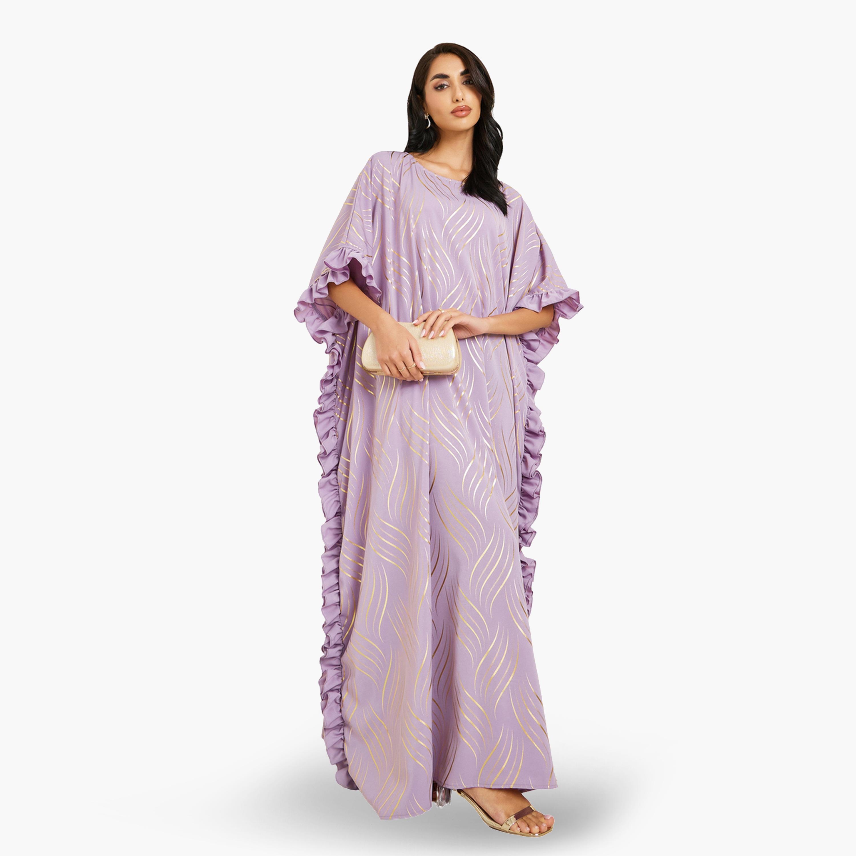 Styli Women Purple Maxi Kaftan with Gold Print-women-arabicclothing-kaftan-image-1