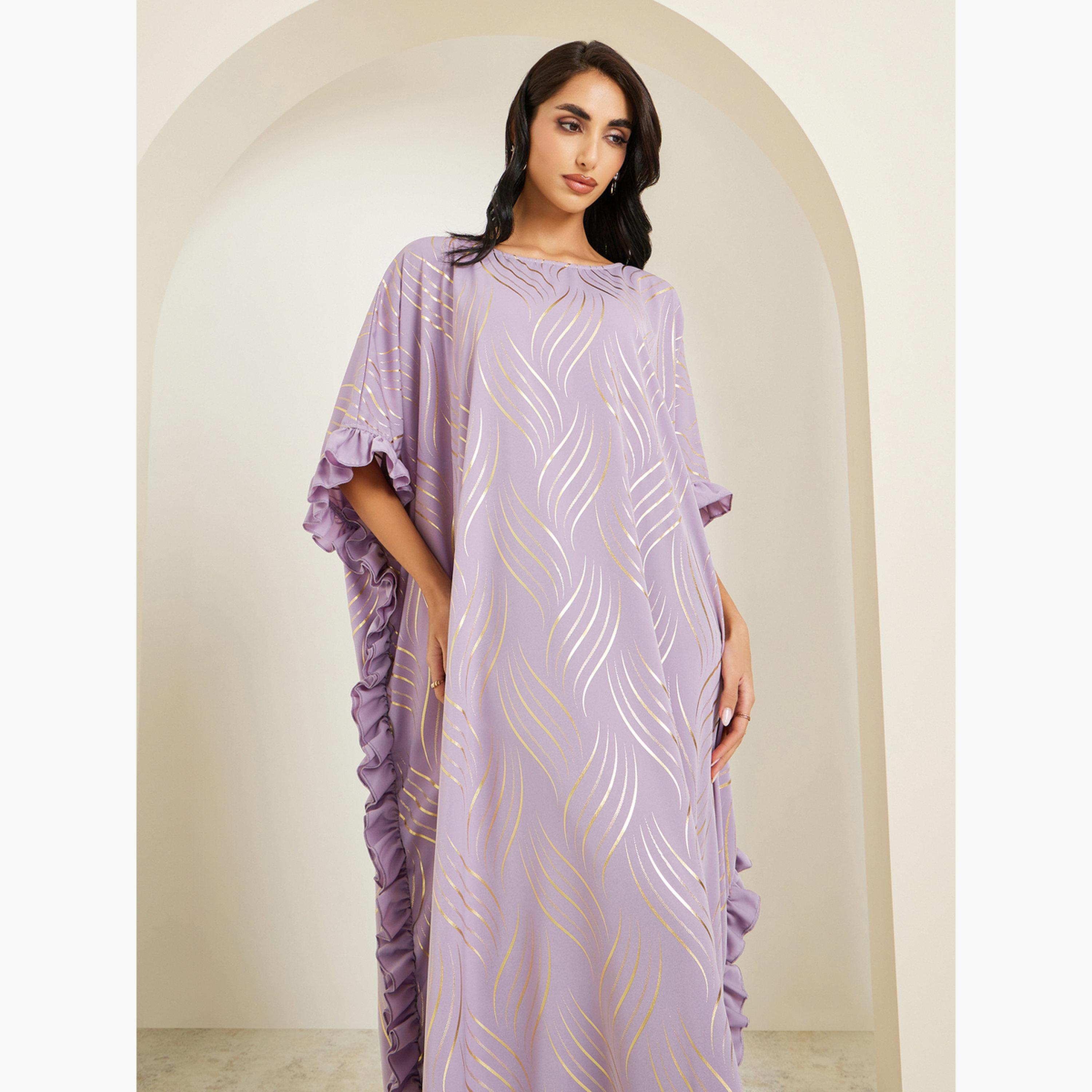 Styli Women Purple Maxi Kaftan with Gold Print-women-arabicclothing-kaftan-image-2