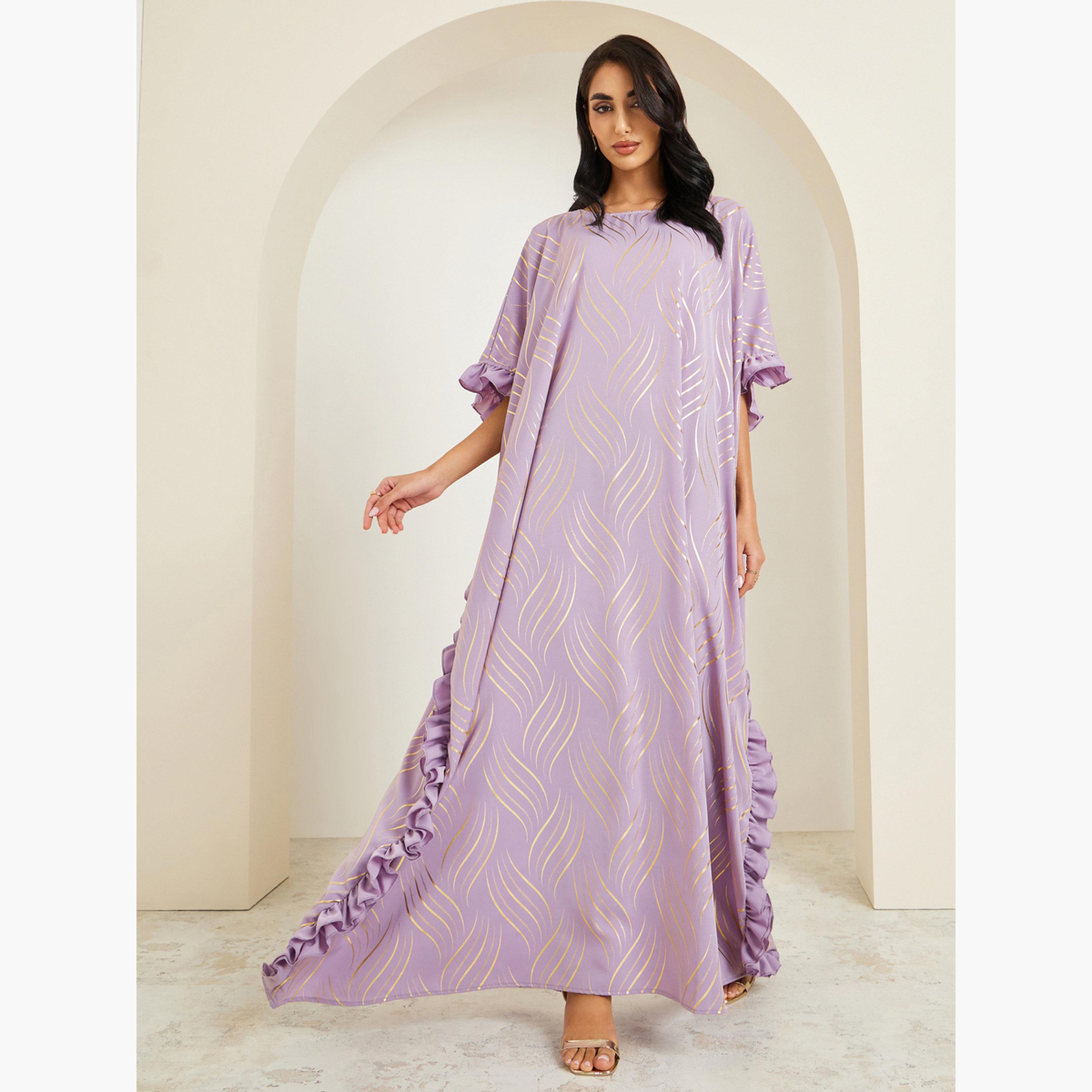 Styli Women Purple Maxi Kaftan with Gold Print-women-arabicclothing-kaftan-image-3