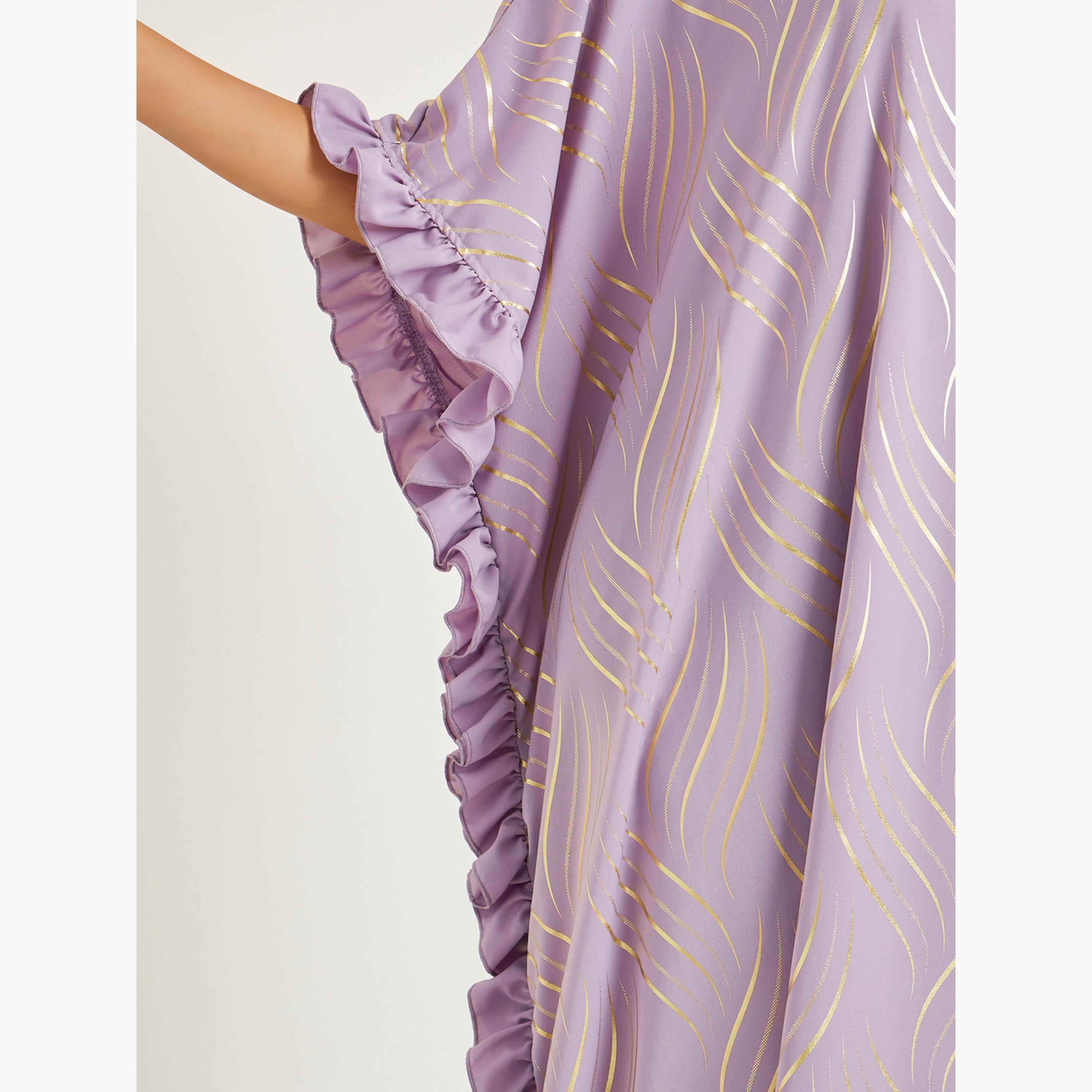 Styli Women Purple Maxi Kaftan with Gold Print-women-arabicclothing-kaftan-image-4