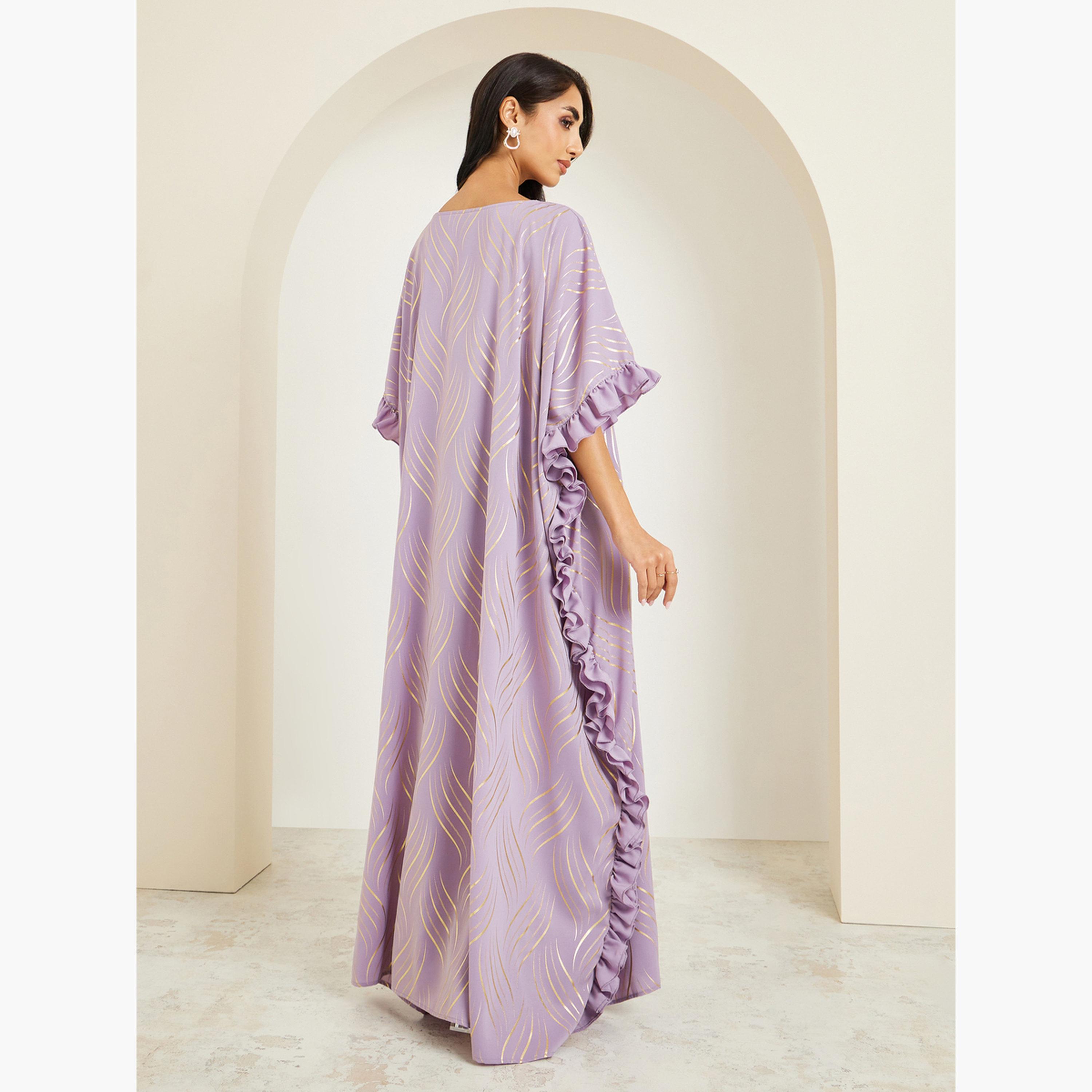 Styli Women Purple Maxi Kaftan with Gold Print-women-arabicclothing-kaftan-image-5
