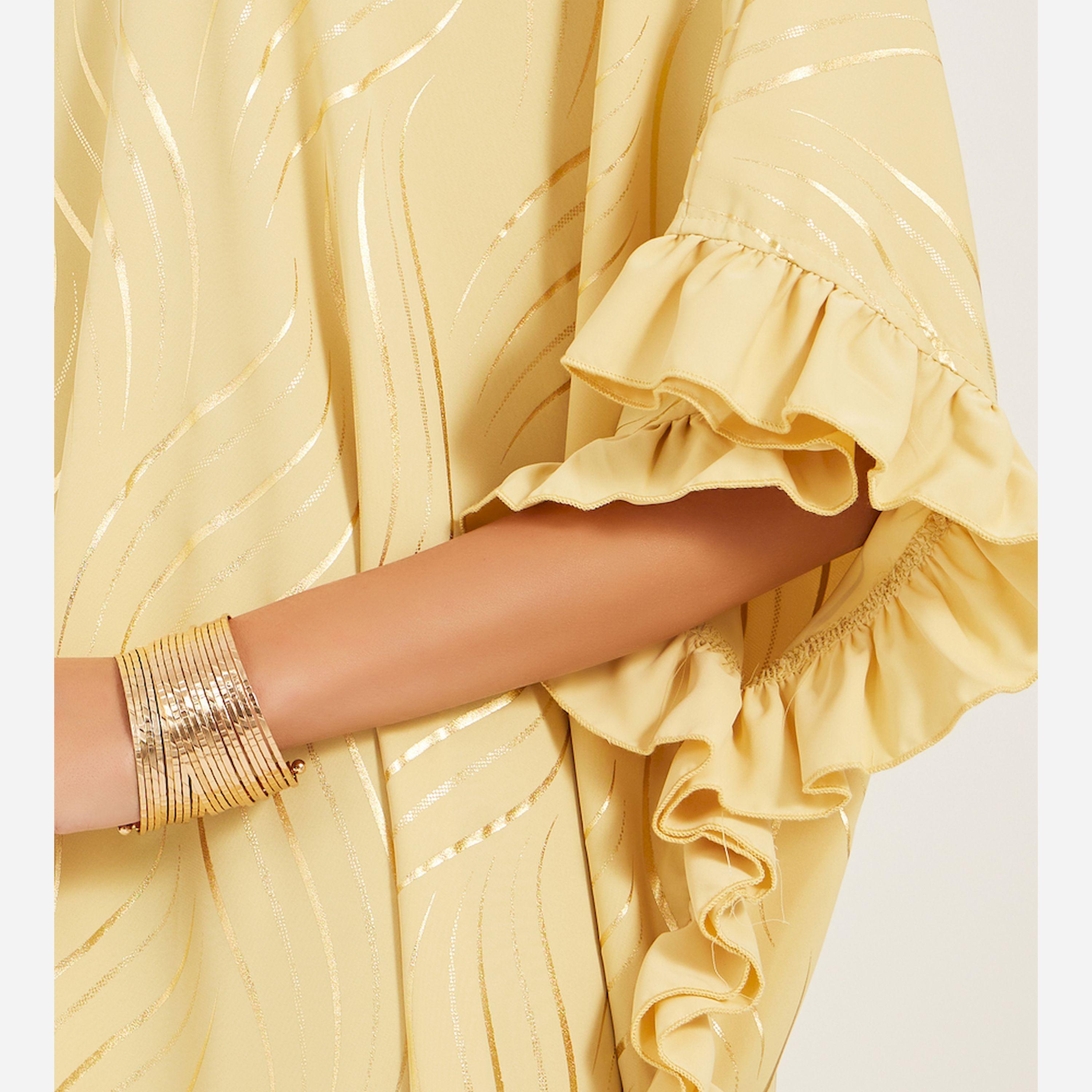 أميرة x ستايلي قفطان مطبع بياقة دائرية بتفاصيل كشكش-women-arabicclothing-kaftan-image-3