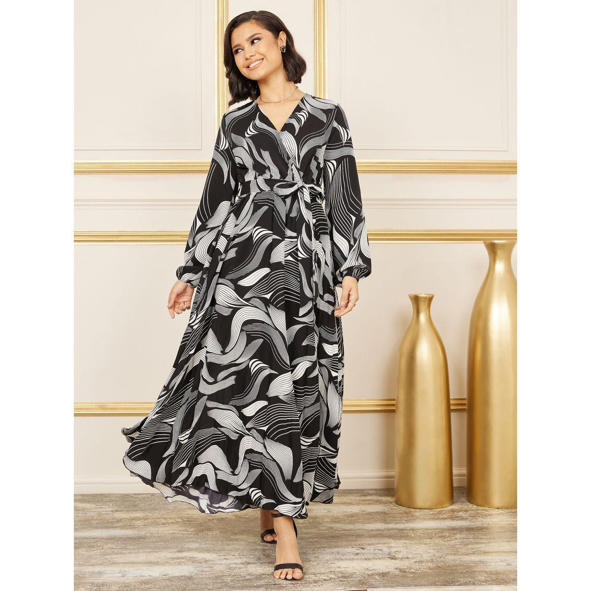 Styli Abstract Print A-Line Wrap Maxi Dress-women-clothing-dresses-image-1